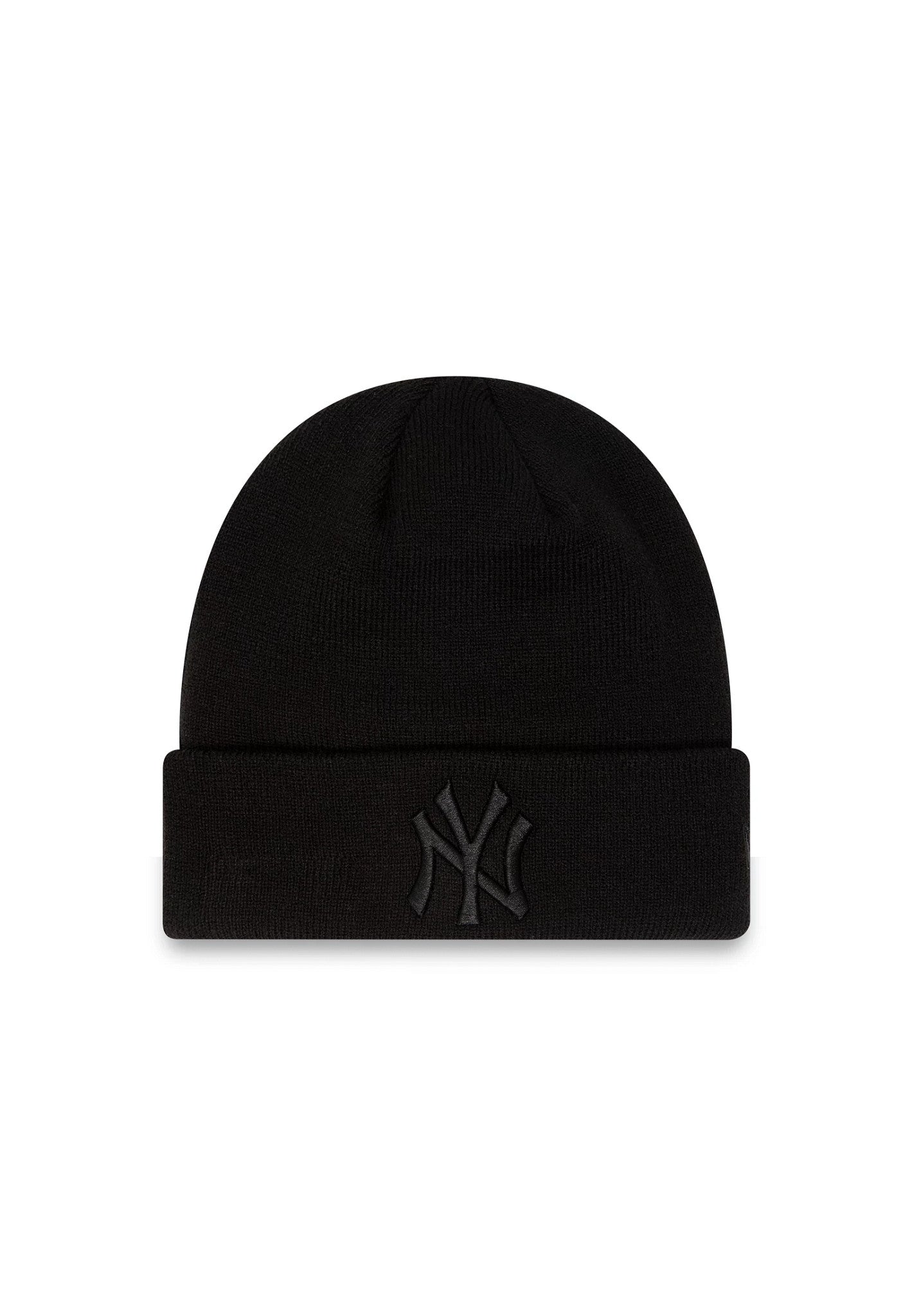This is a New York Yankees Essential All Black Cuff Beanie Hat 1