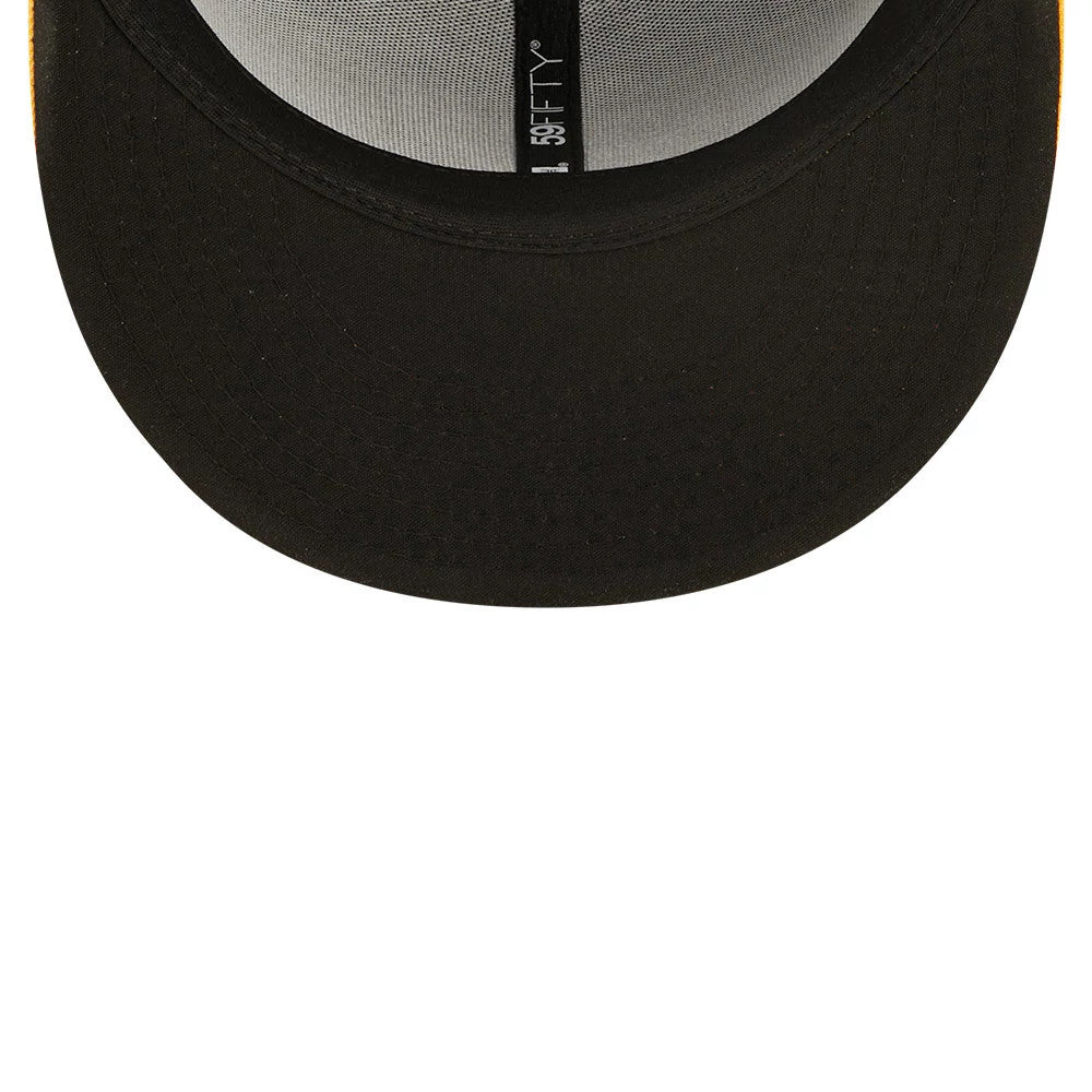 MLB Athletics Authentic On Field Dark Green New Era 59FIFTY Fitted Cap, inside view showing the black undervisor, black taping with white 59FIFTY label centred on the crown, and grey sweatband lining.
