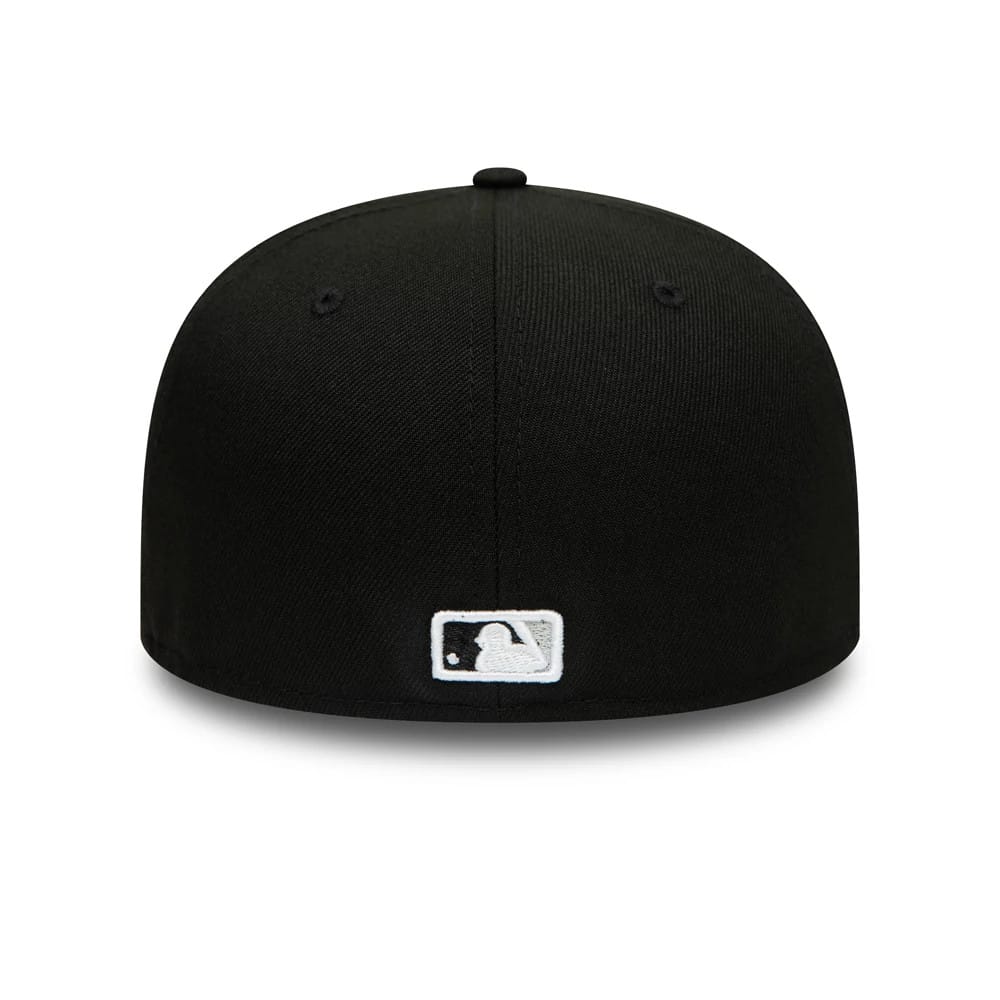 Chicago White Sox Authentic On Field Game Black New Era 59FIFTY Cap, rear view showing the white embroidered MLB Batterman logo at the centre of the back panels on the structured black crown.