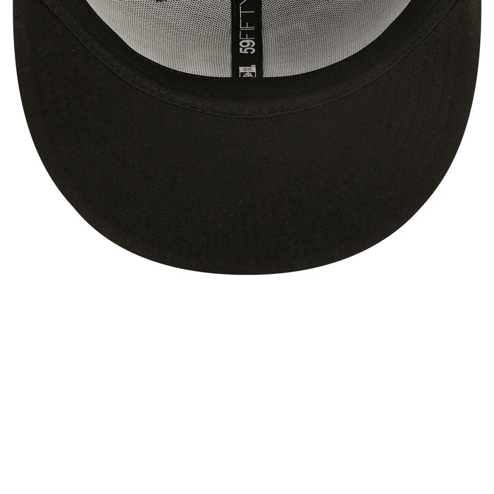 Tampa Bay Rays Authentic On Field Navy New Era 59FIFTY Cap, inside view showing black sweatband, white taping with 59FIFTY branding in grey, and the black undervisor beneath the flat navy visor.