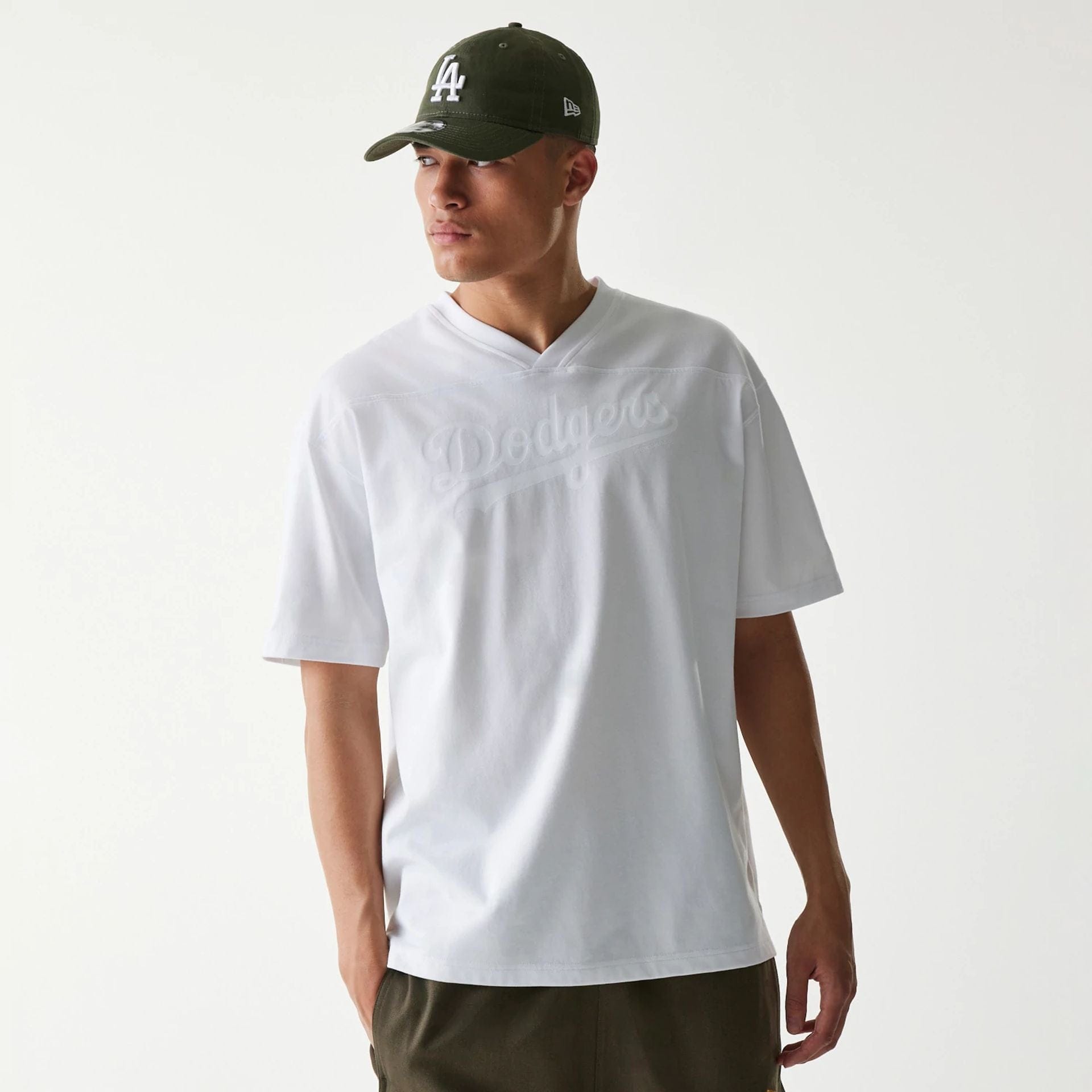 The Male model is wearing LA Dodgers Tonal Pack White T-Shirt 1