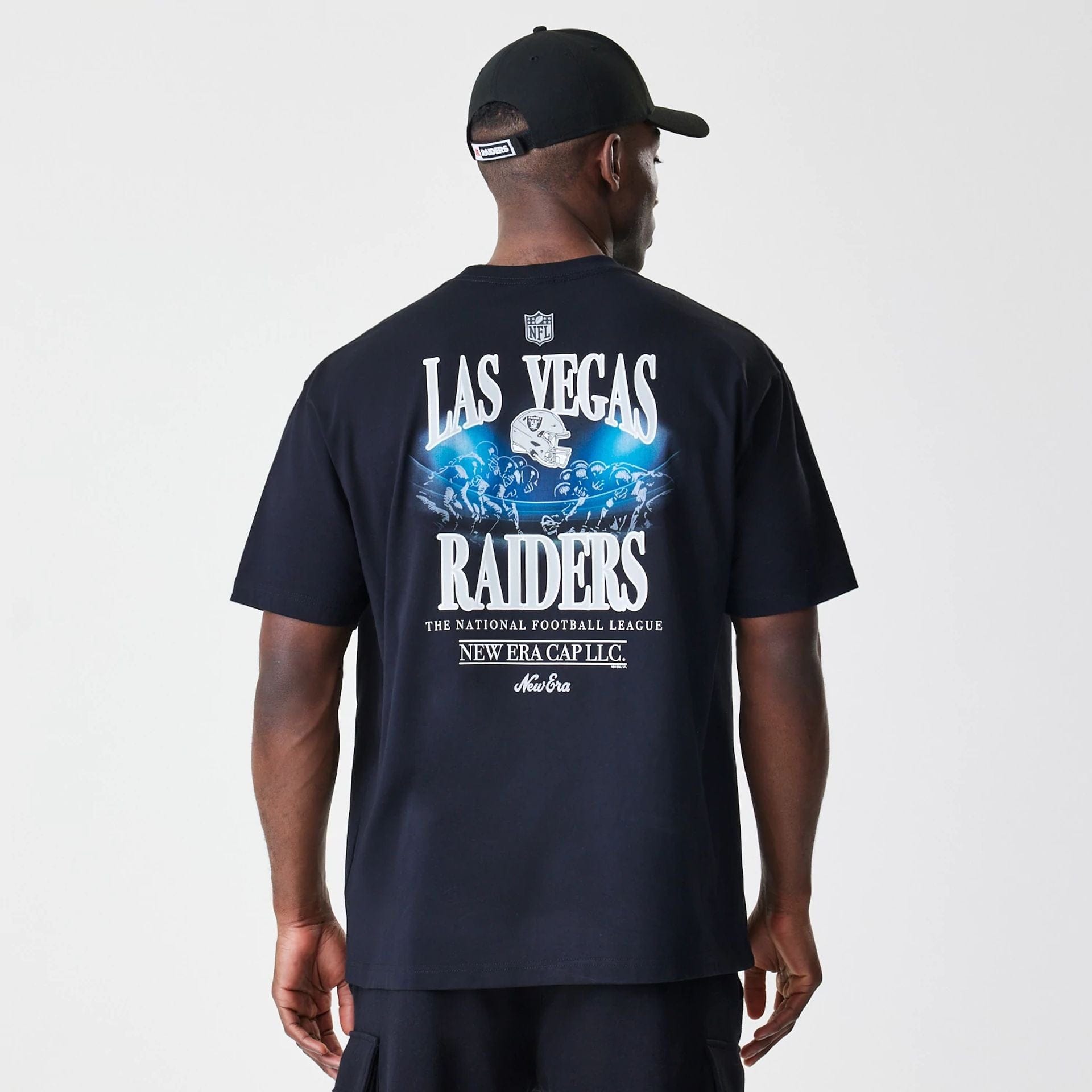 The Male model is wearing Las Vegas Raiders NFL Black Oversized T-Shirt 2