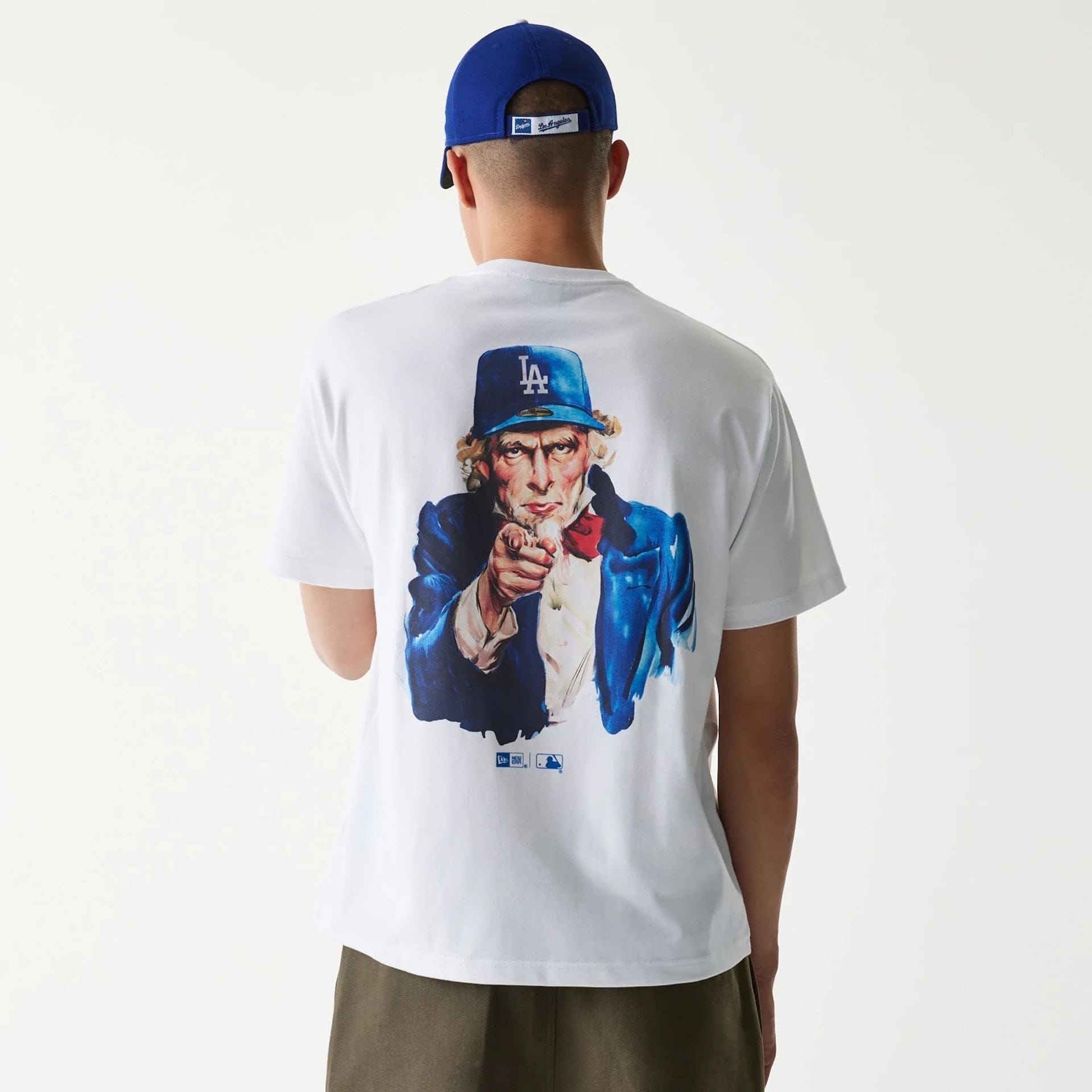 The Male model is wearing LA Dodgers MLB Uncle Sam White T-Shirt 2