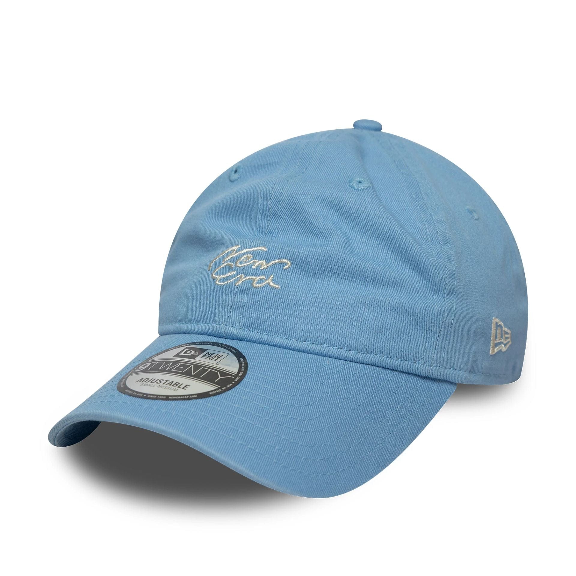 This is a New Era Japan Handwritten Light Blue 9TWENTY Adjustable Cap 1