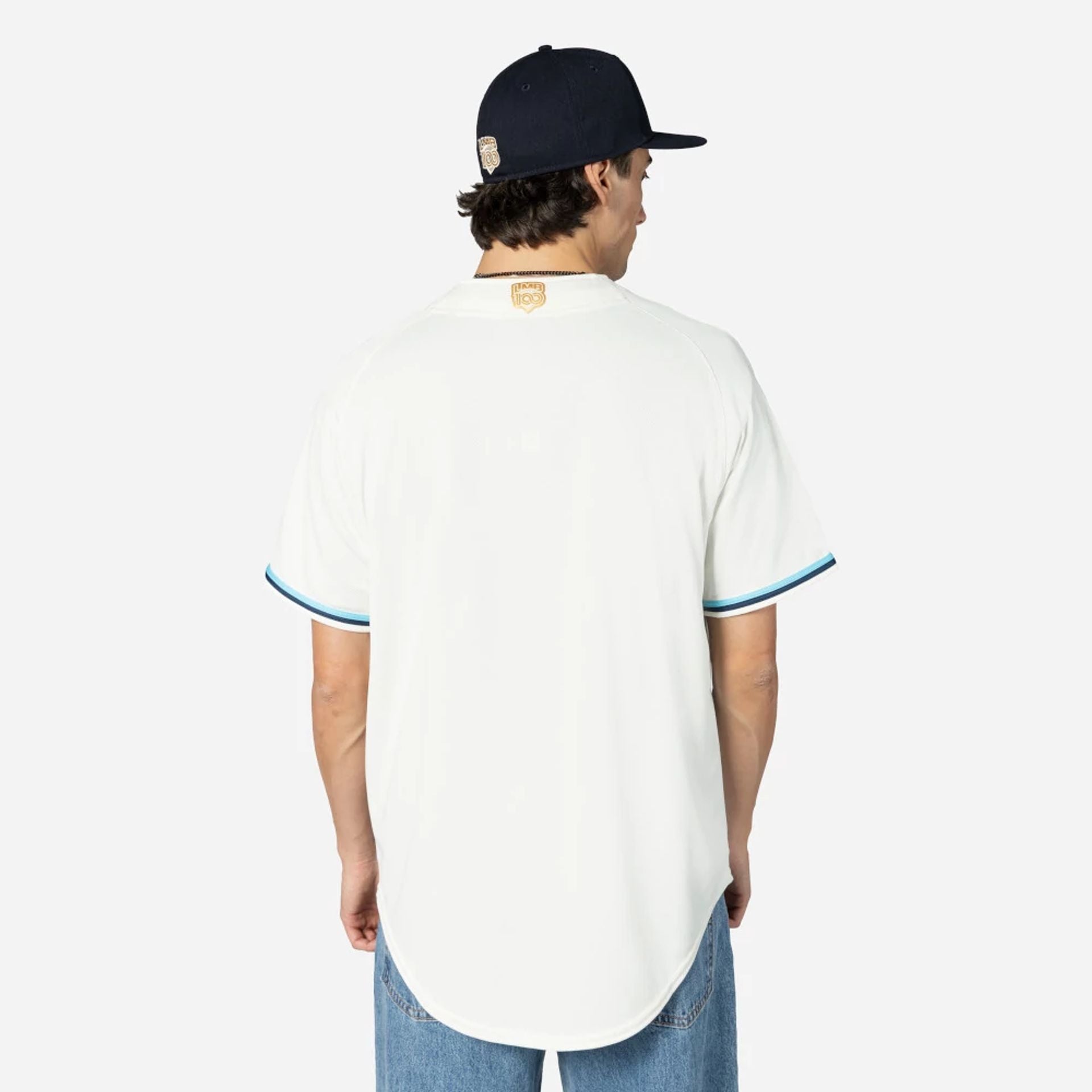 The Male model is wearing Veracruz Aguilas Mexico LMB On Field Cream On-Field Jersey 2