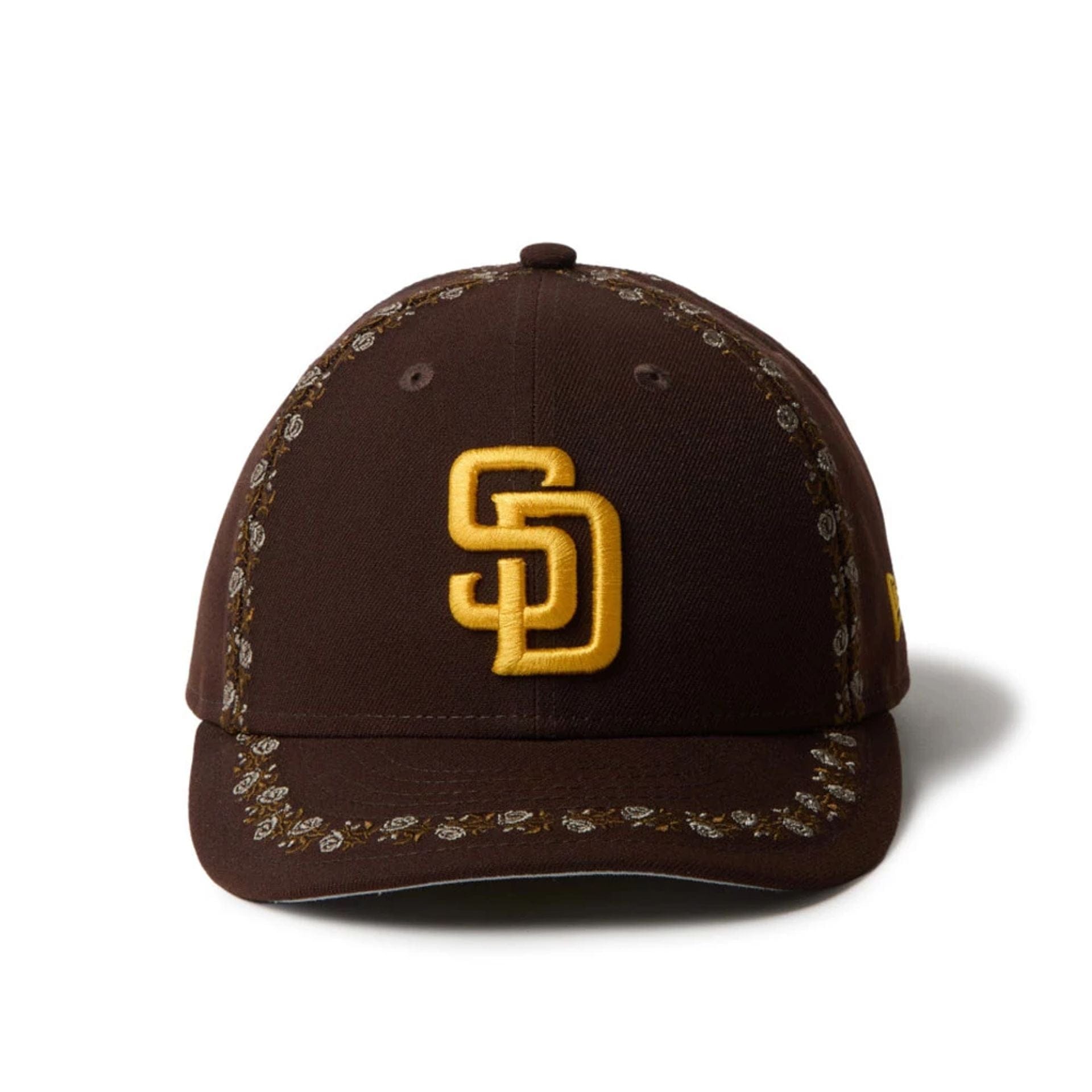 This is a San Diego Padres MLB Rose Emblem Dark Brown Low Profile 59FIFTY Fitted Cap 2