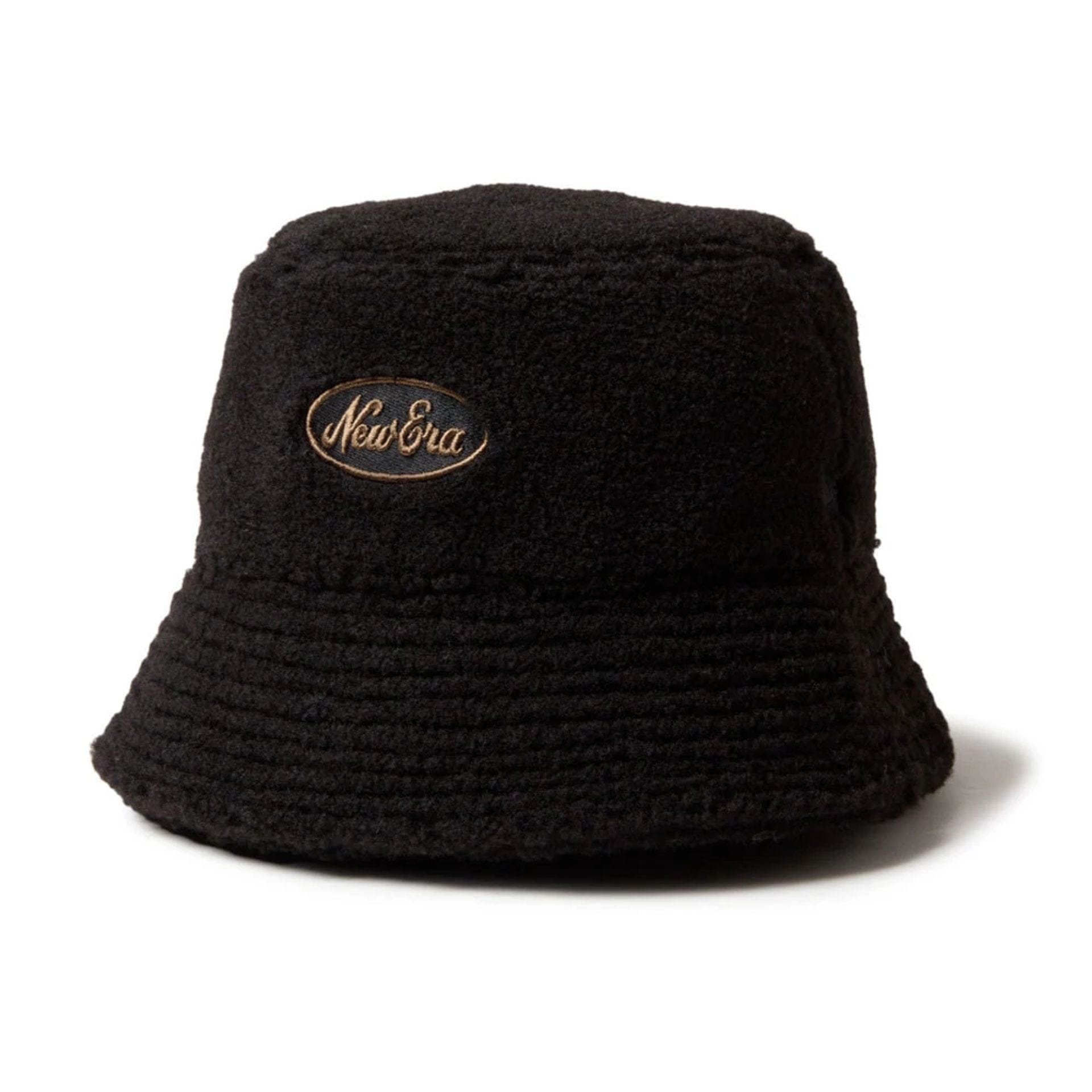 This is a New Era Oval Logo Boa Black Bucket Hat 1