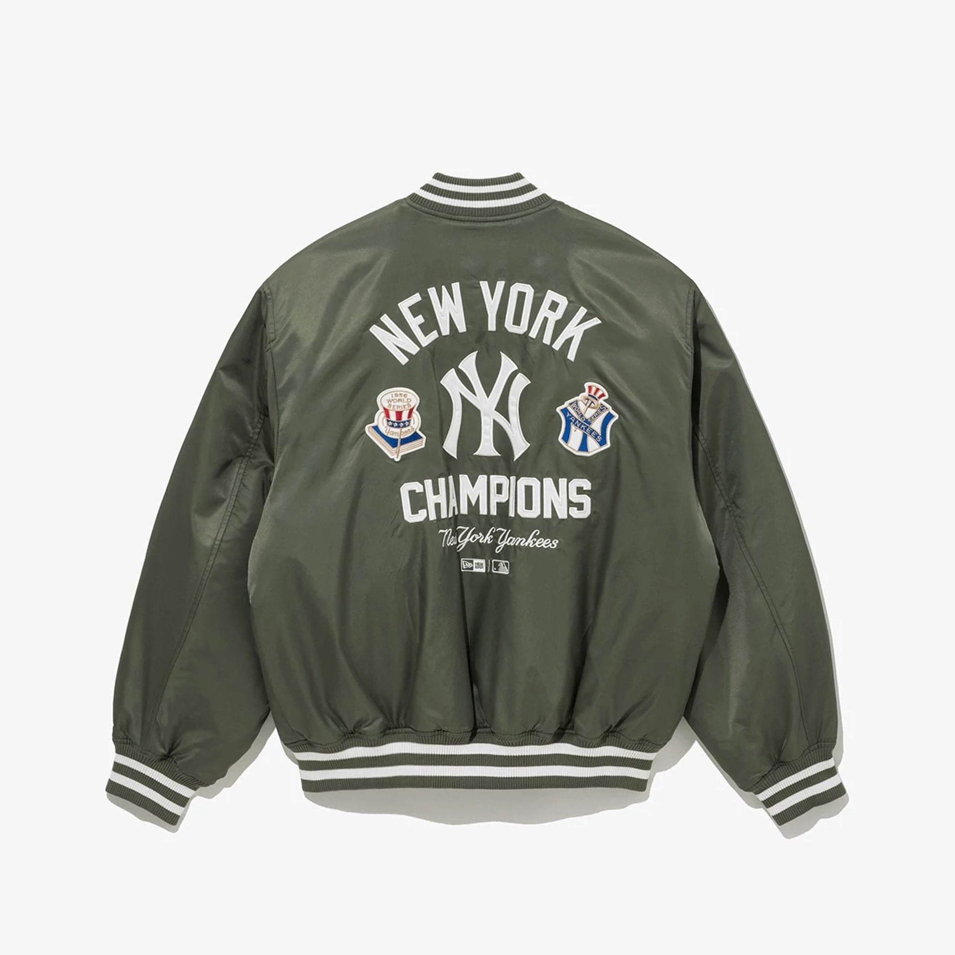 The Male model is wearing New York Yankees MLB Green Stadium Jacket 2