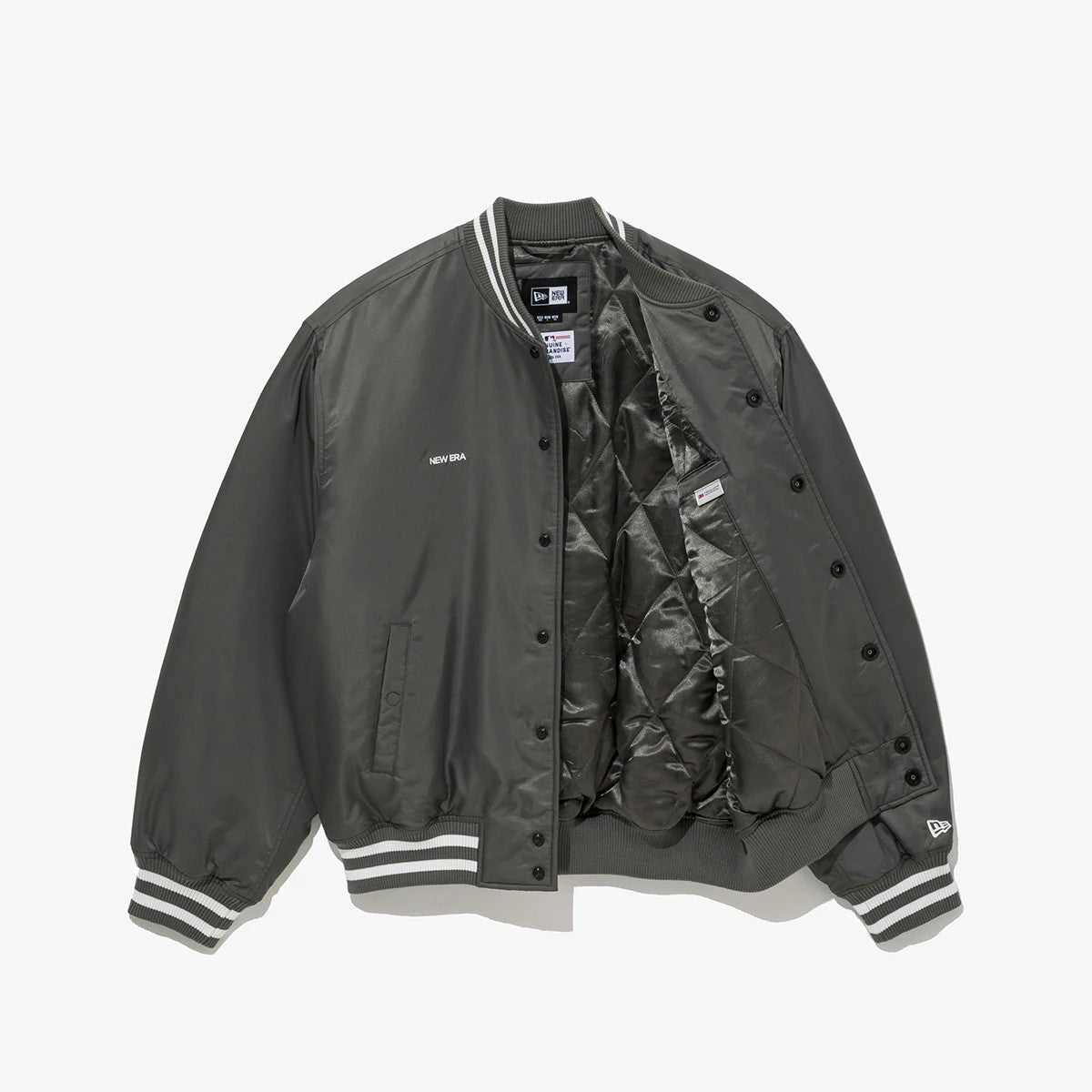 The Male model is wearing LA Dodgers MLB Grey Stadium Jacket 3