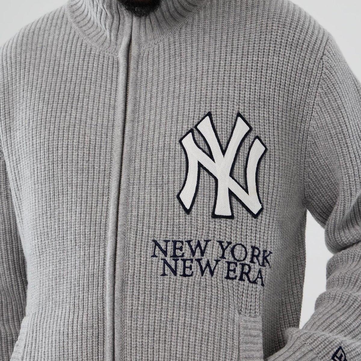 The Male model is wearing New York Yankees MLB Grey Cardigan 3