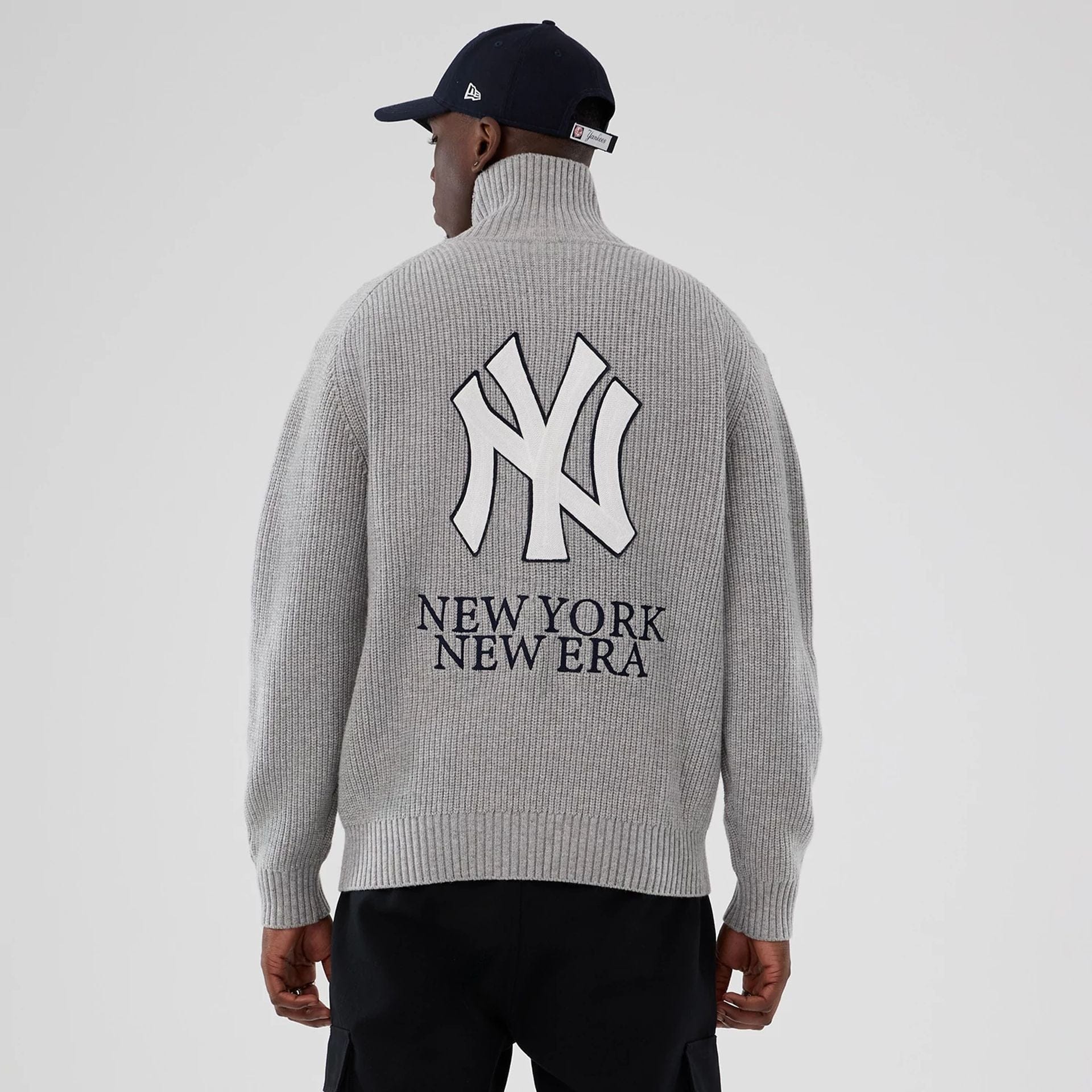 The Male model is wearing New York Yankees MLB Grey Cardigan 2