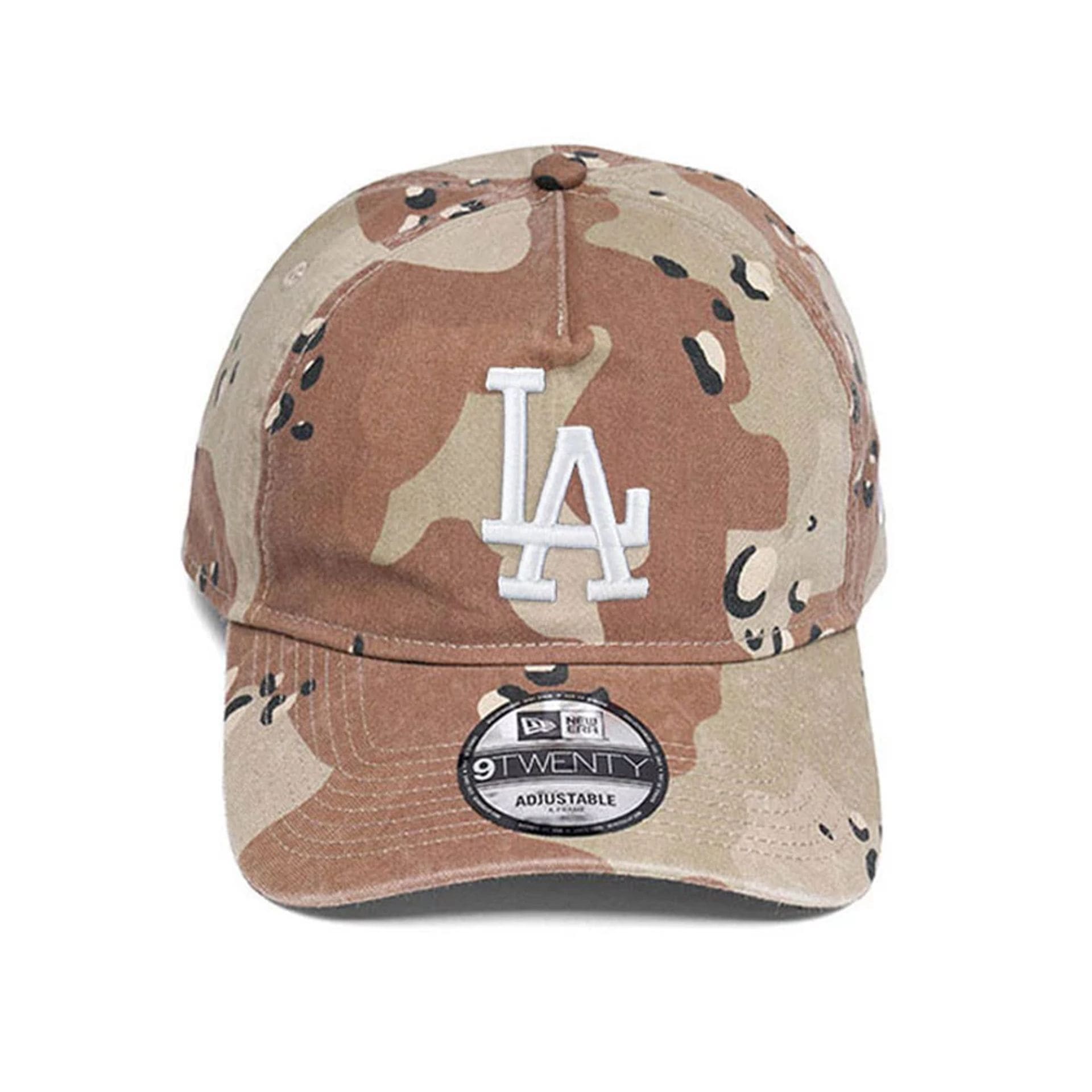 Pictured is this MLB Camo Reserve LA Dodgers 9TWENTY A-Frame Adjustable cap in Desert Camo. 2