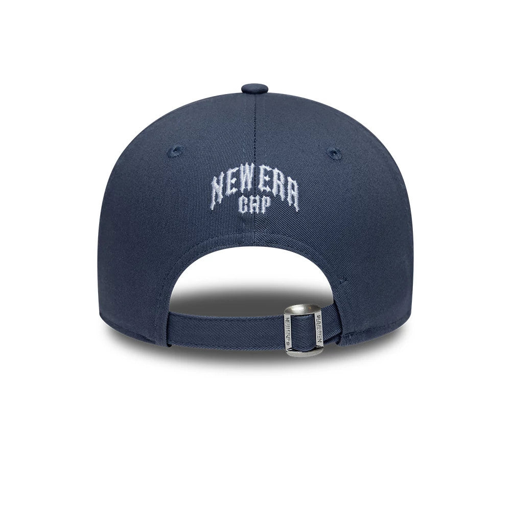 New Era Street Archived Dark Blue New Era 9FORTY Adjustable Cap, rear view showing white New Era Cap text embroidery on the centre back, with a metal adjustable strap and dark blue crown.