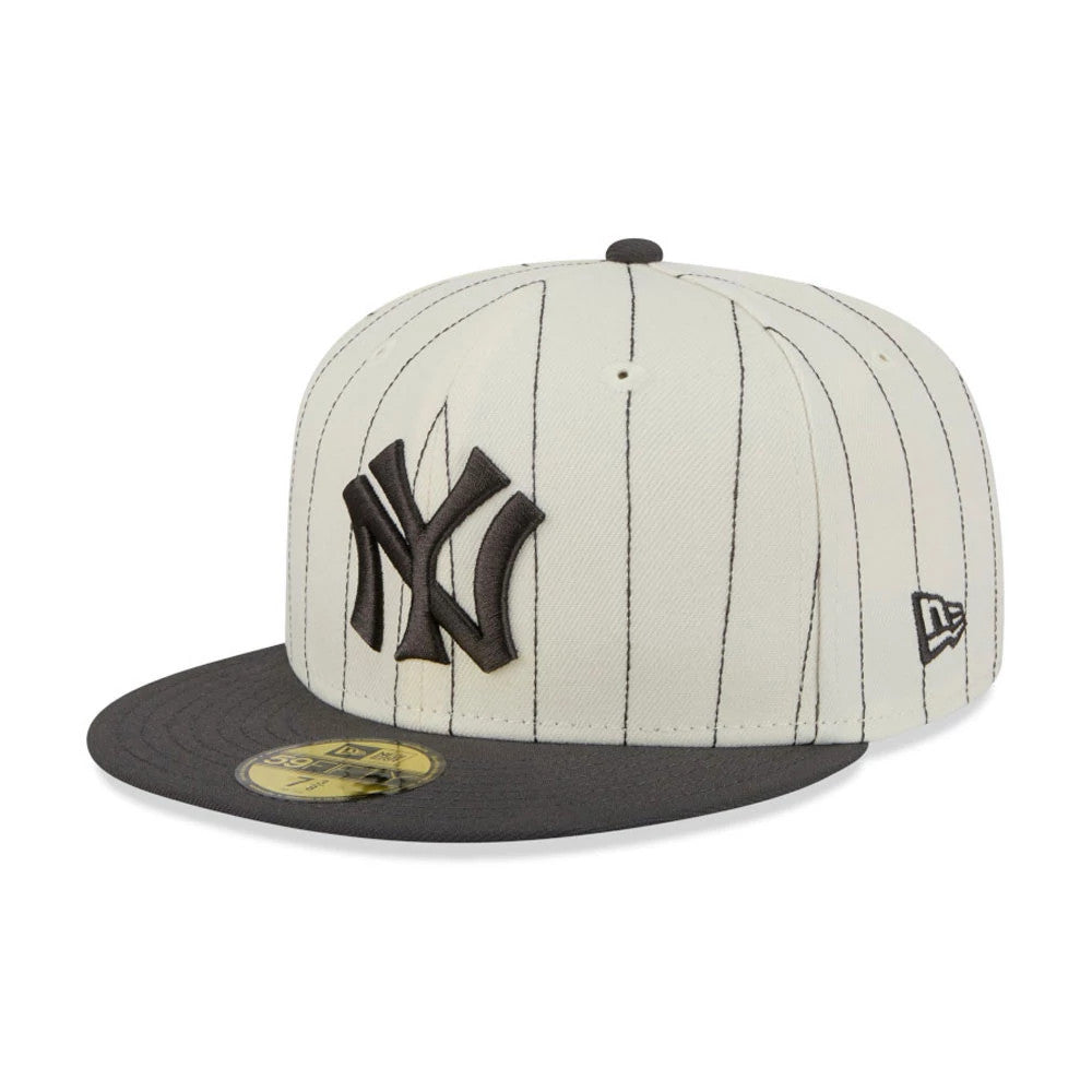 Pictured is this MLB Stripes New York Yankees 59FIFTY Fitted cap in cream & black. 4