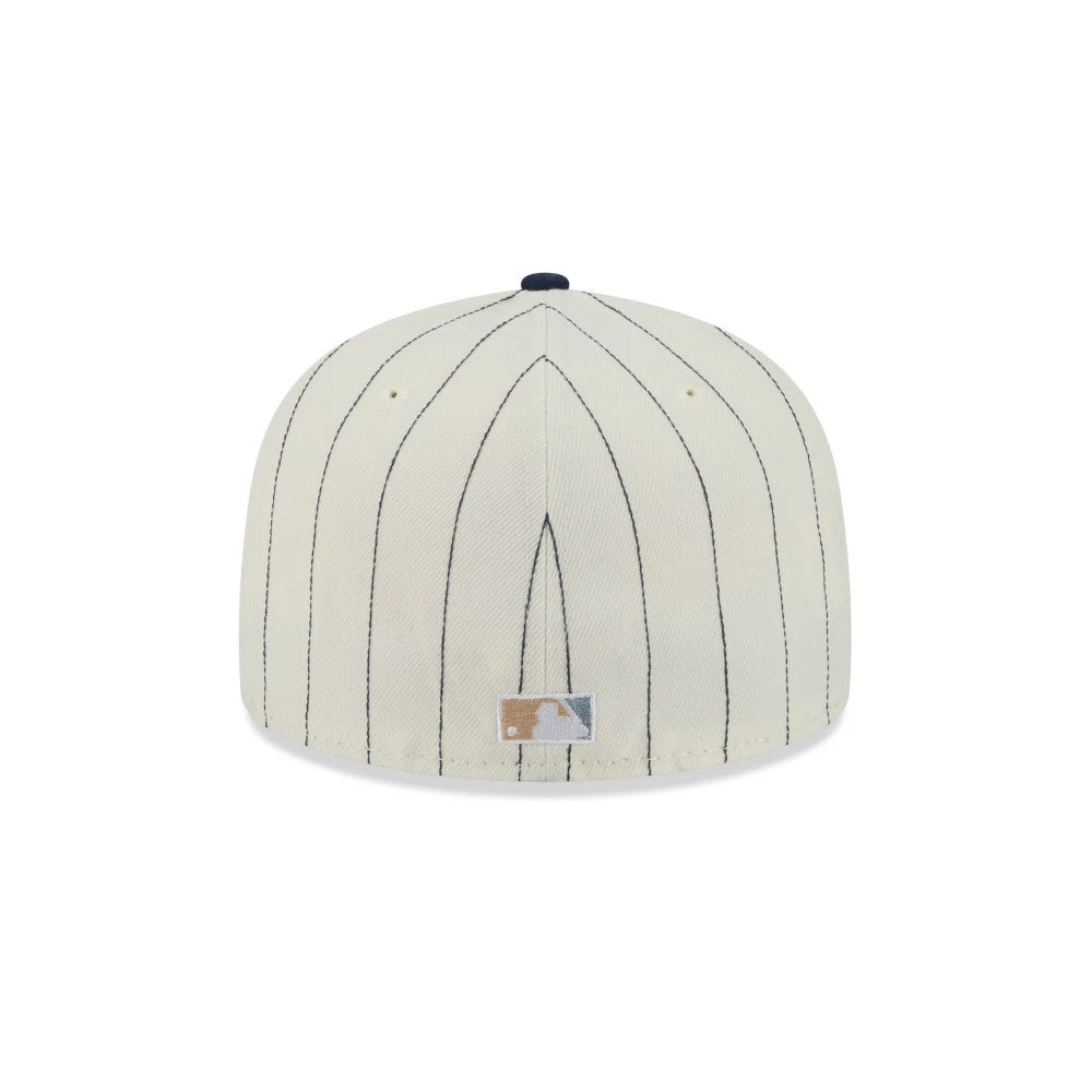Pictured is this MLB Stripes LA Dodgers 59FIFTY Fitted cap in cream. 8