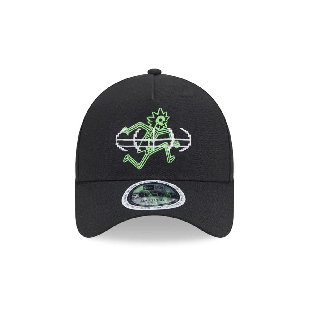 Pictured is this Rick And Morty Glow In The Dark 9FORTY A-Frame Adjustable cap in black. 2