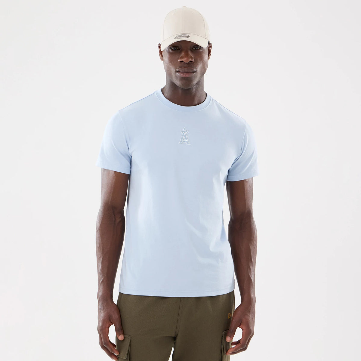 The model is wearing this MLB Cartoon LA Angels T-Shirt in blue. 1