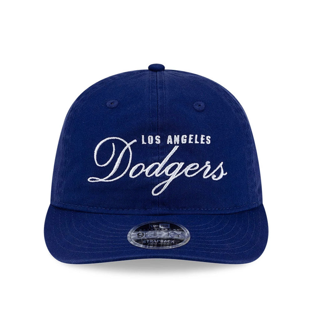 LA Dodgers Thisisneverthat X MLB Dark Blue Retro Crown New Era 9FIFTY Adjustable Cap, front view showing the white embroidered Los Angeles Dodgers script on the structured dark blue crown and a 9FIFTY size sticker on the visor.