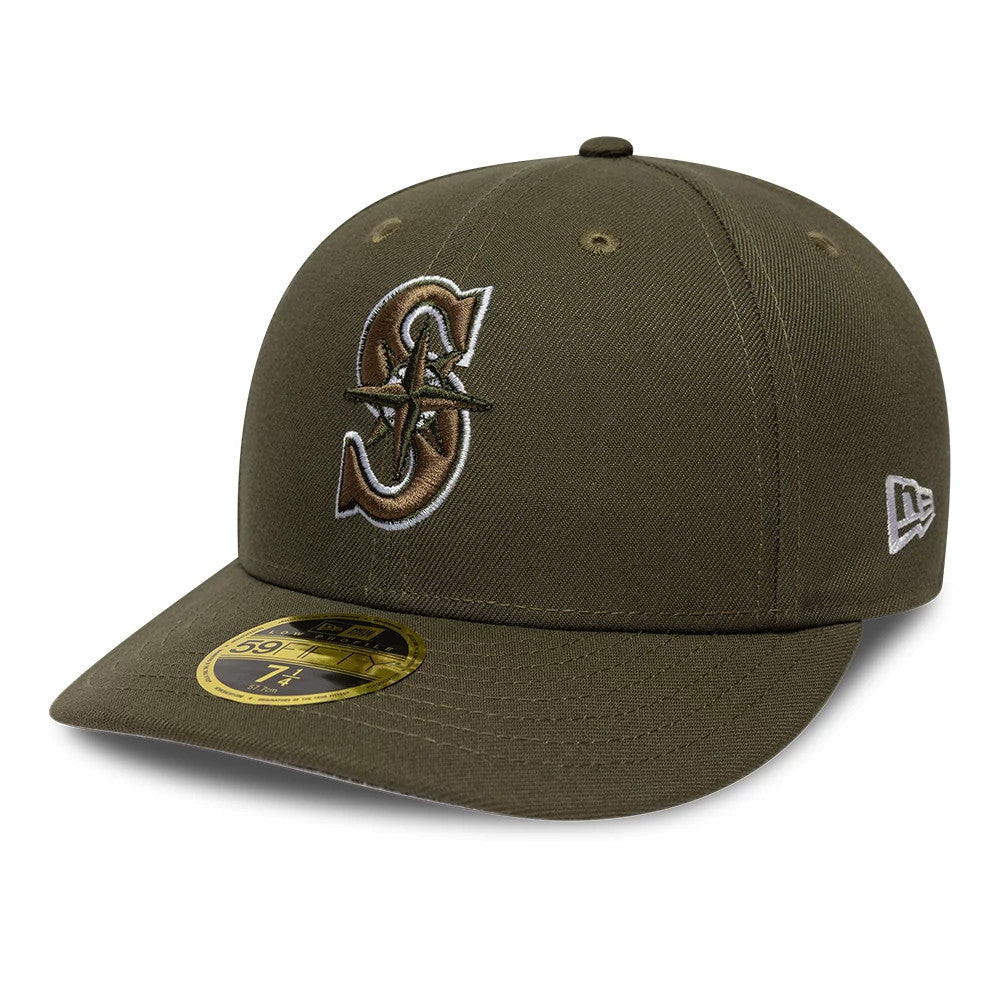 Pictured is this MLB College Varsity Seattle Mariners Low Profile 59FIFTY Fitted cap in dark green. 1