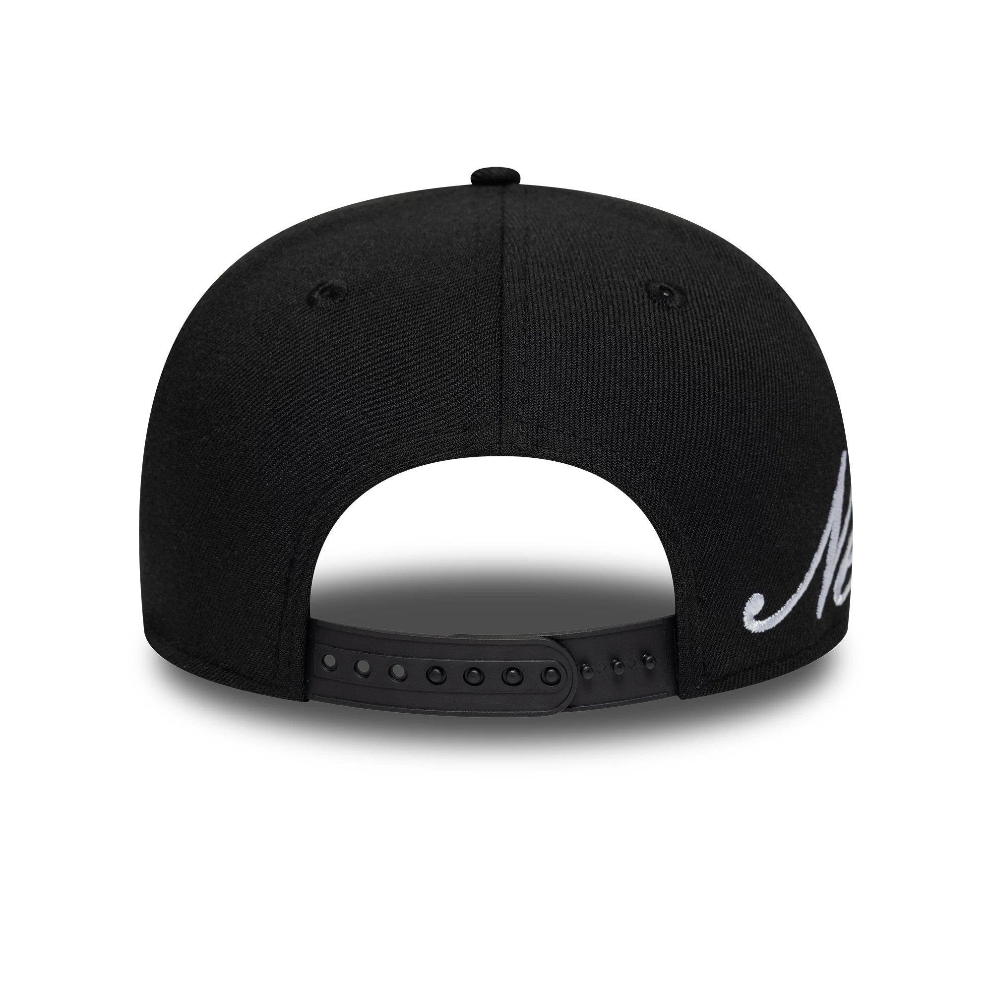 Pictured is this New Era Big Script 9SEVENTY Stretch Snap cap in black. 4