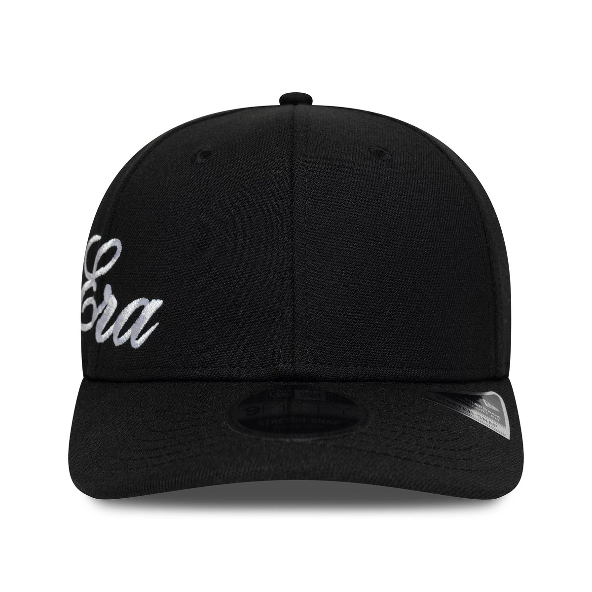 Pictured is this New Era Big Script 9FIFTY Stretch Snap cap in black. 2