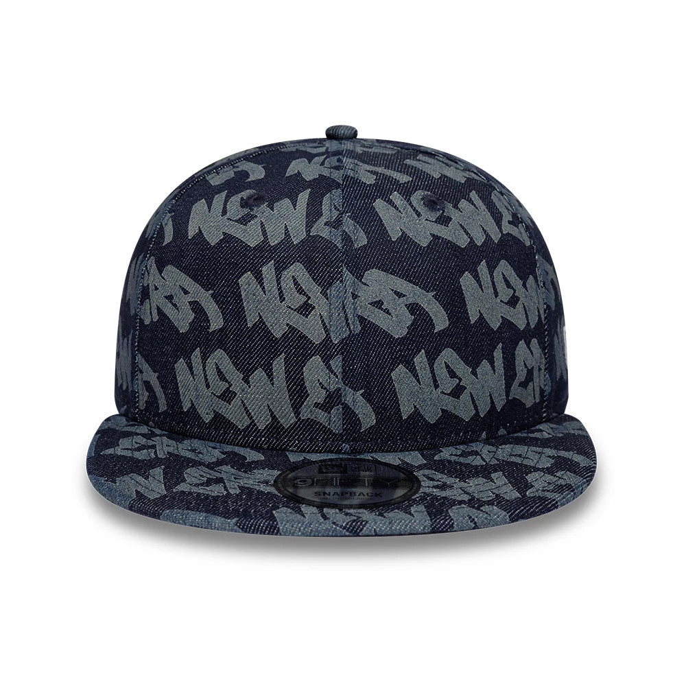 Pictured is this New Era Laser Burnout Denim 9FIFTY Snapback Adjustable cap in navy. 2