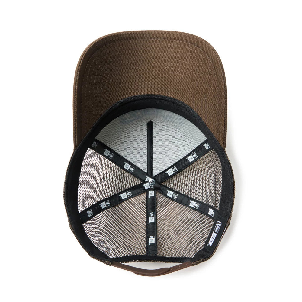 Pictured is this New Era Frame Logo 9FORTY A-Frame Trucker cap in Dark Brown. 8