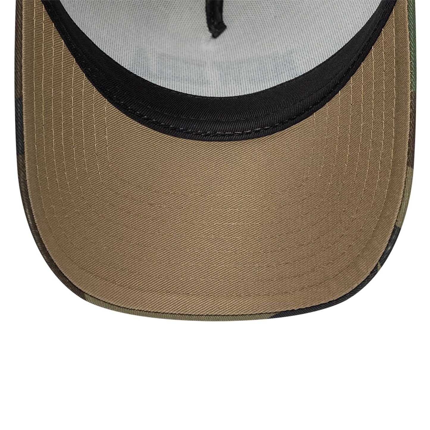 Pictured is this New Era Collegiate 9FORTY A-Frame Trucker cap in Beige. 7