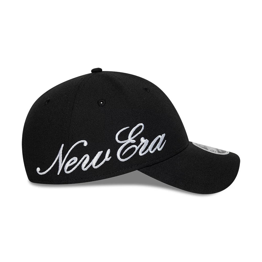 Pictured is this New Era Big Script 9FORTY Stretch Snap cap in black. 4