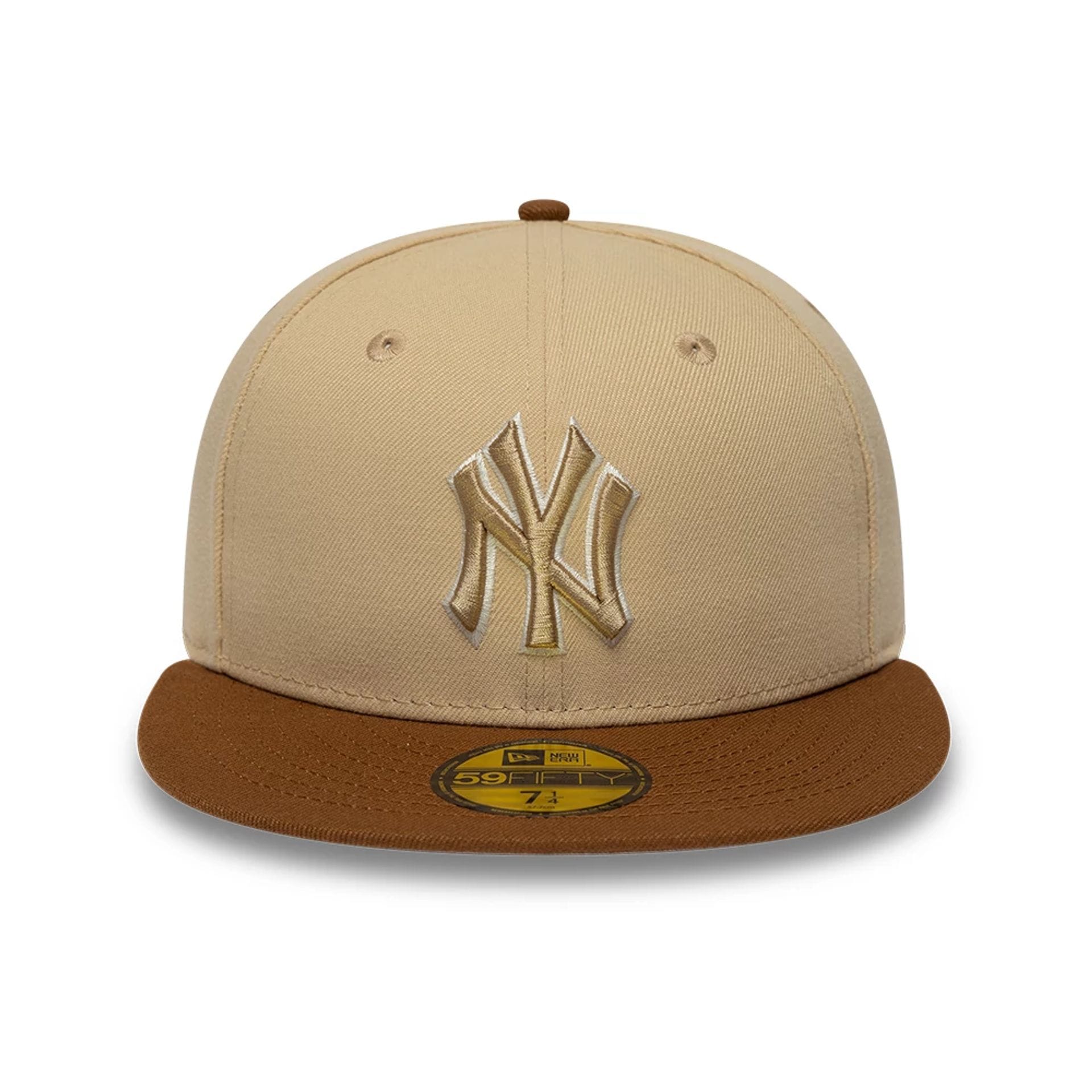 Pictured is this MLB Mocha Mousse New York Yankees 59FIFTY Fitted cap in light beige. 2