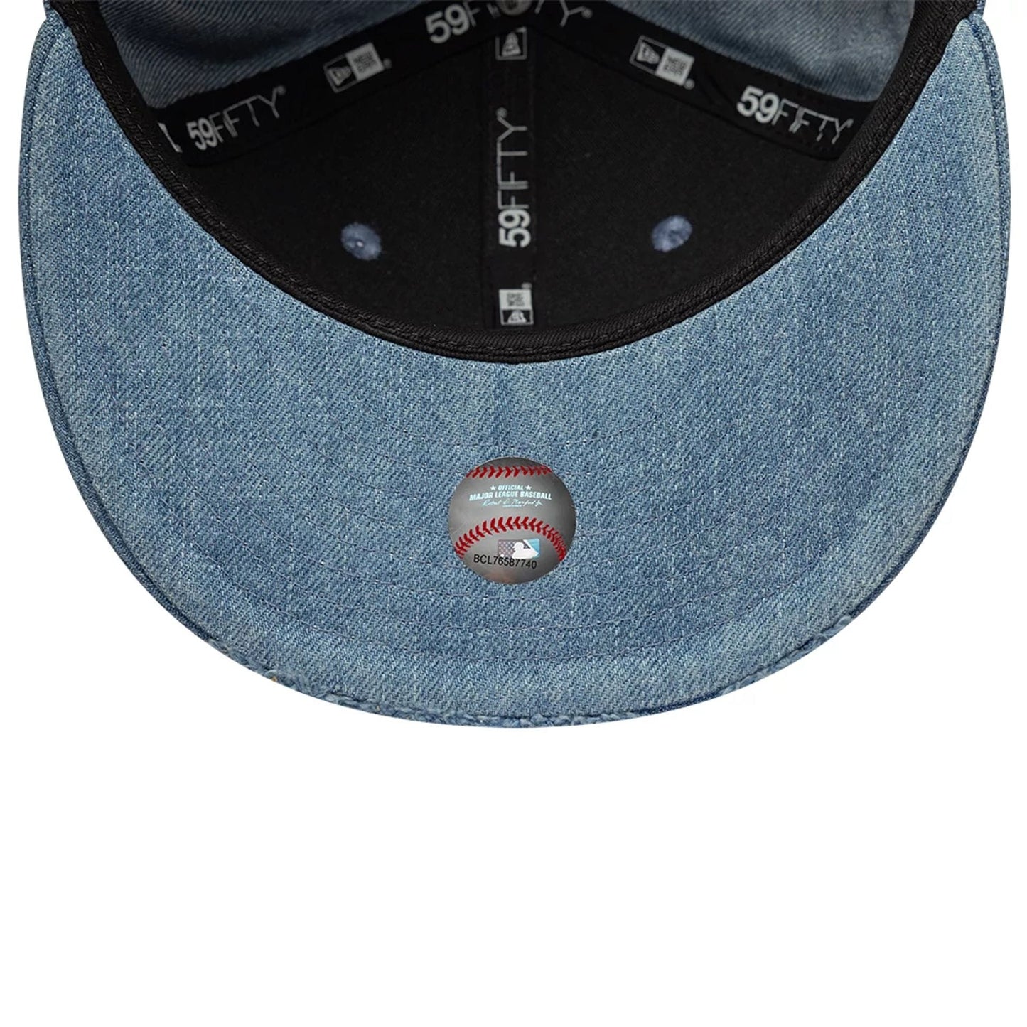 Pictured is this MLB Distressed LA Dodgers 59FIFTY Fitted cap in navy. 7