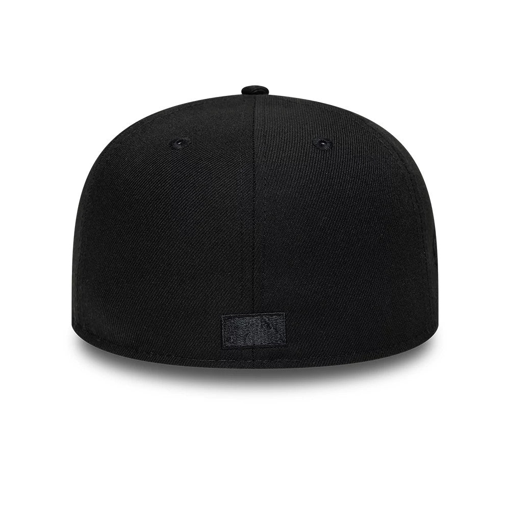 Arizona Diamondbacks MLB Black On Black New Era 59FIFTY Fitted Cap, rear view showing the black embroidered MLB Batterman logo at the centre of the back panels, set on the structured black crown.