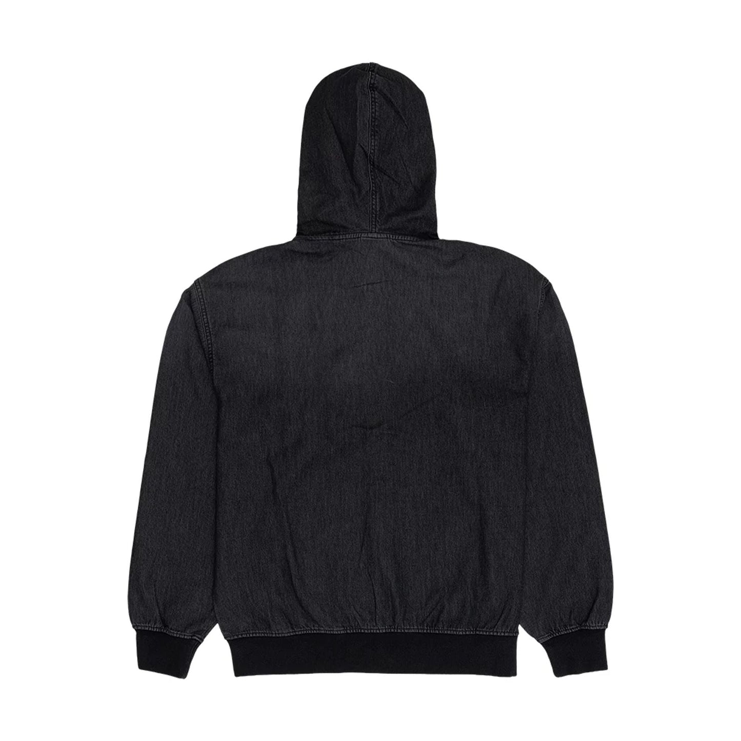 The model is wearing this New Era Washed Full Zip Hoodie in black. 2