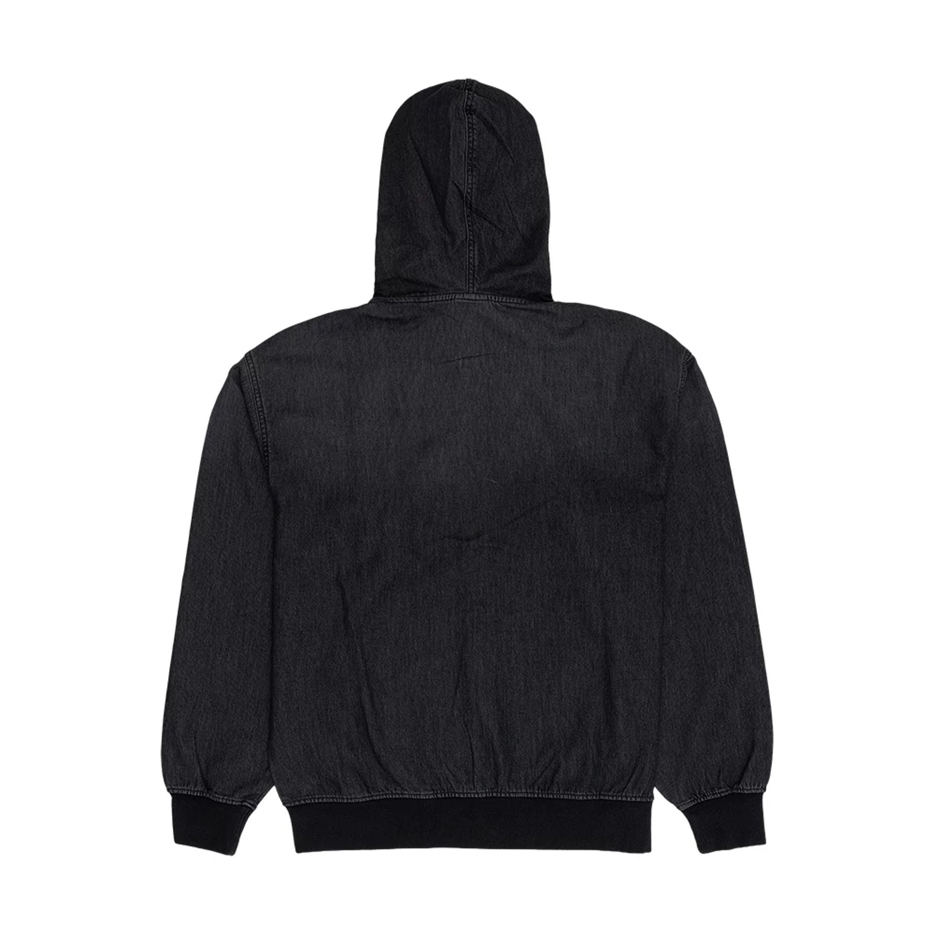 The model is wearing this New Era Washed Full Zip Hoodie in black. 2