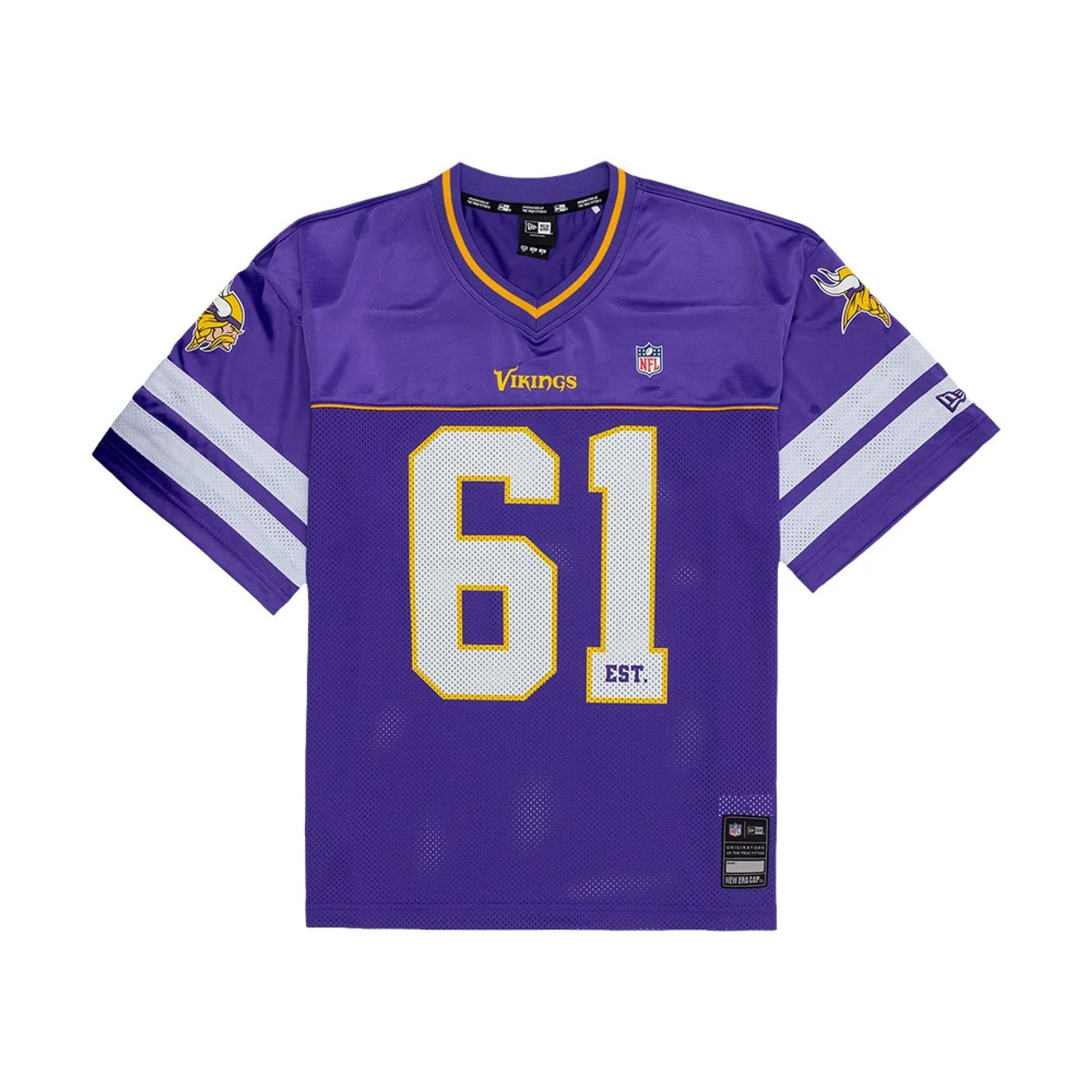 The model is wearing this NFL Minnesota Vikings Mesh Jersey in purple. 1
