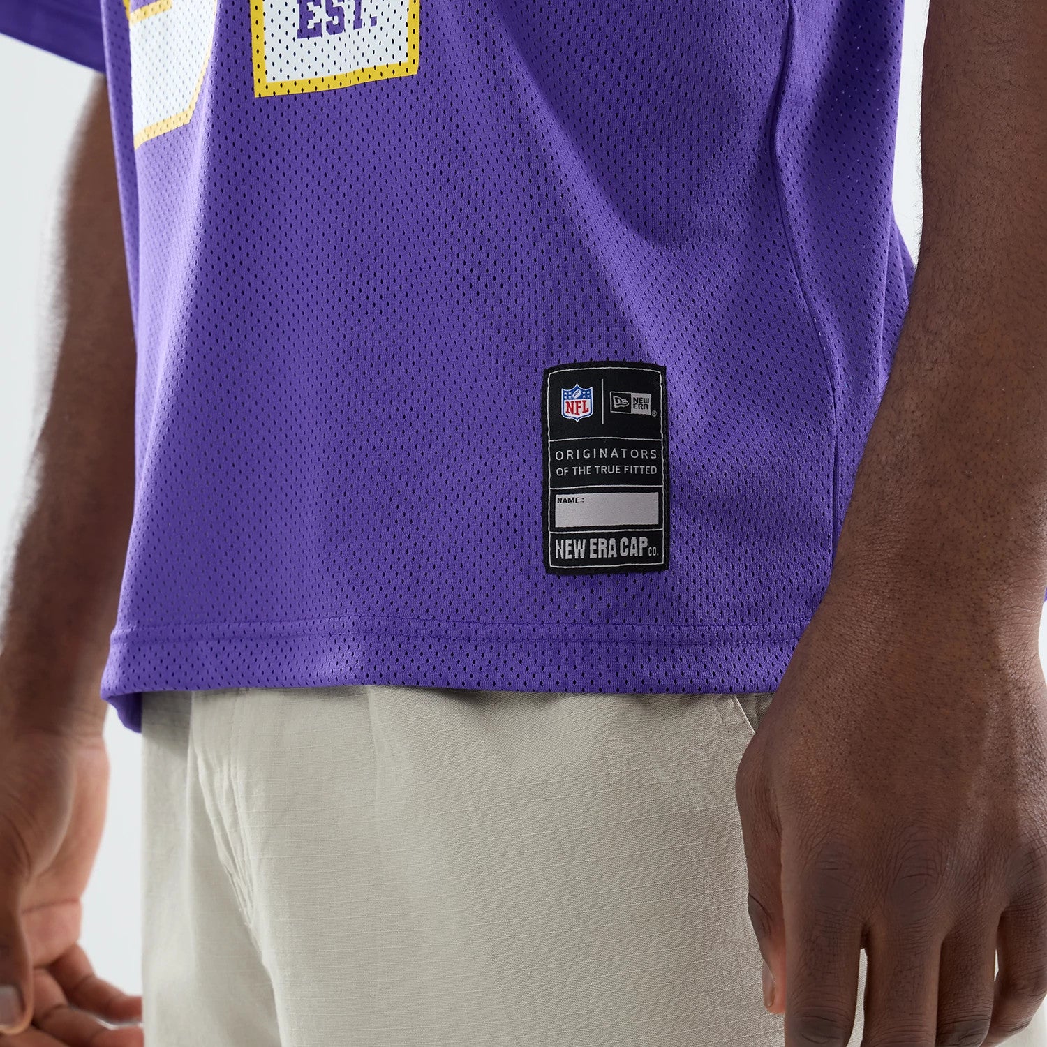 The model is wearing this NFL Minnesota Vikings Mesh Jersey in purple. 4