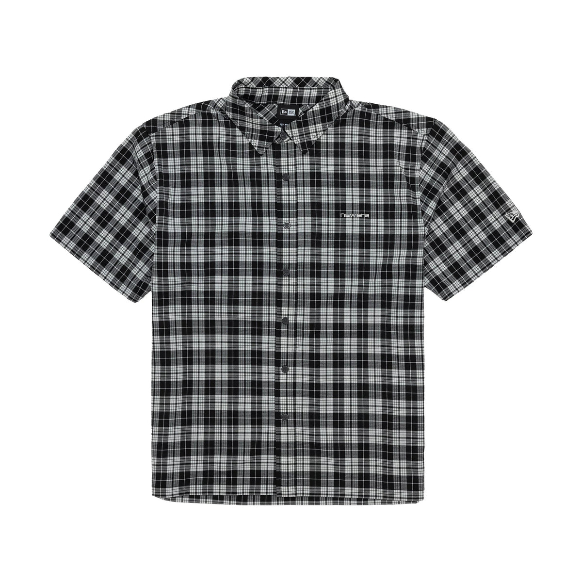 This is a New Era Check Short Sleeve Shirt in black. 1