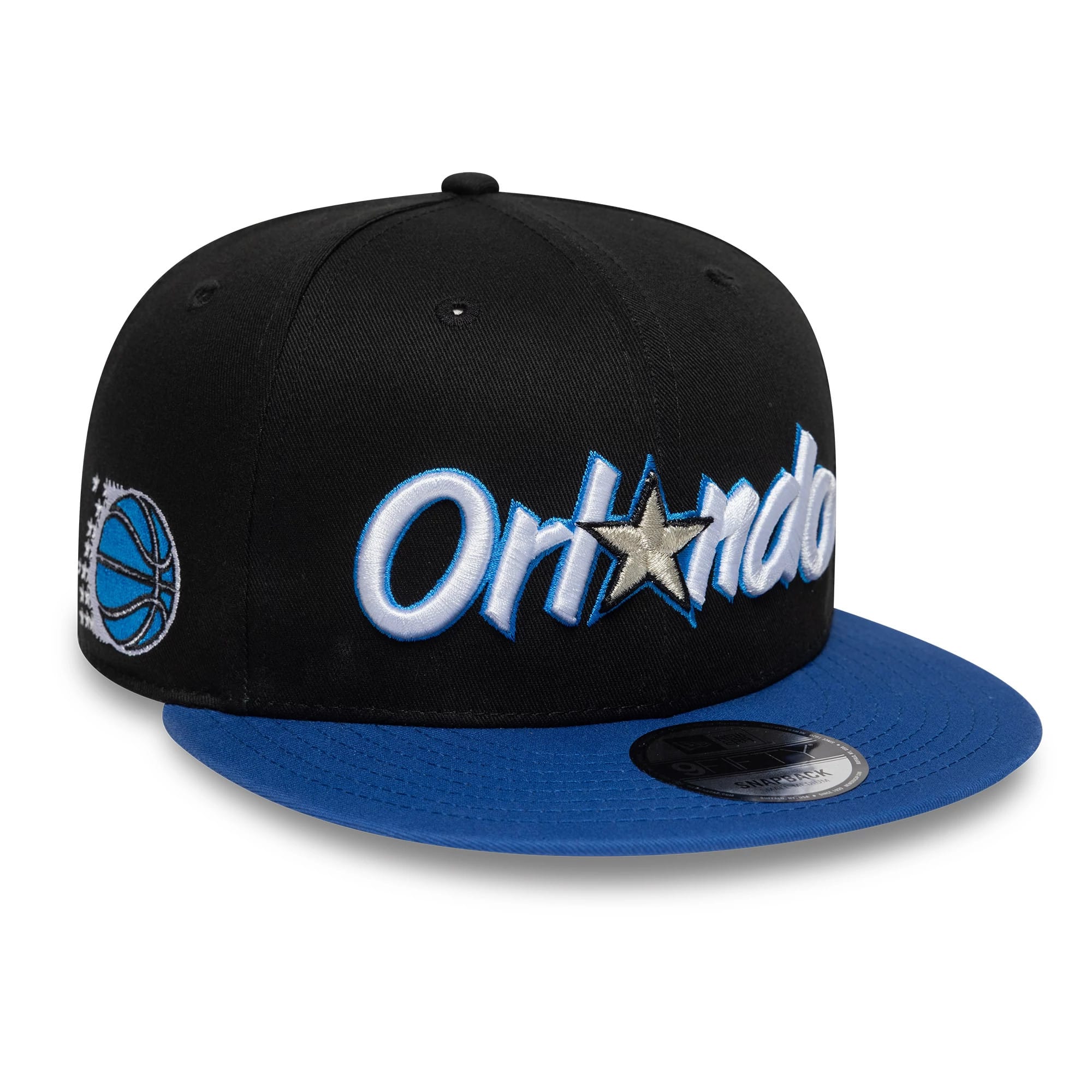 Pictured is this NBA Hardwood Classic Orlando Magic 9FIFTY Snapback cap in black & blue. 1