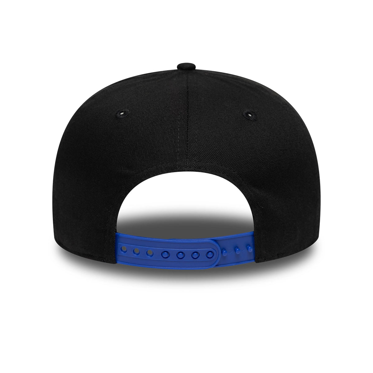 Orlando Magic NBA Hardwood Classic Black New Era 9FIFTY Snapback Adjustable Cap, rear view showing the blue adjustable snapback closure and the structured black crown with embroidered eyelets.