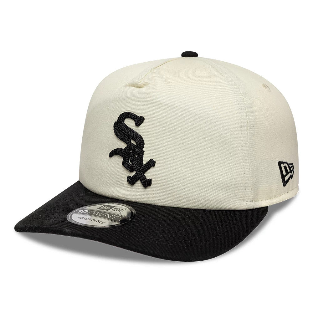 Los Angeles Dodgers MLB Pack White & Grey New Era 19TWENTY Adjustable Cap, three-quarter view showing the black embroidered Sox logo on the front panel, a curved black visor with a 19TWENTY size sticker, and the New Era flag logo on the left side.