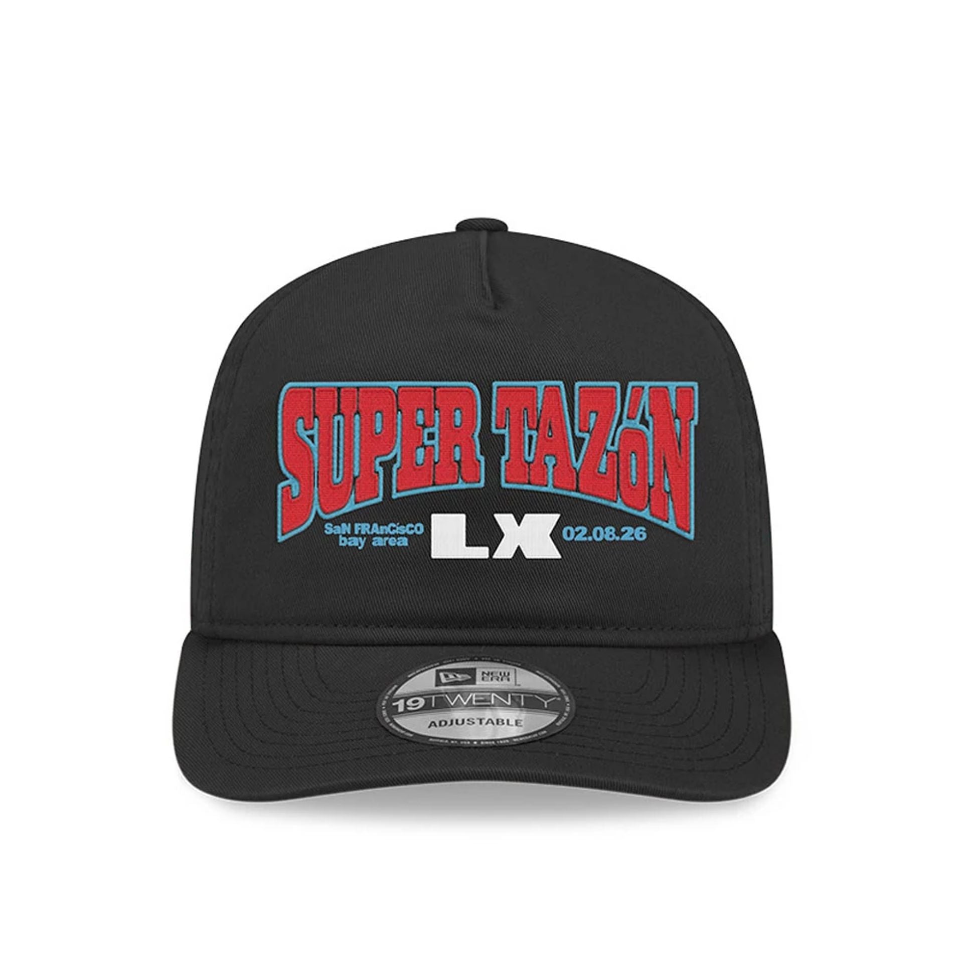 Pictured is this NFL X Bad Bunny Super Tazon LX 2026 19TWENTY Adjustable cap in black. 2