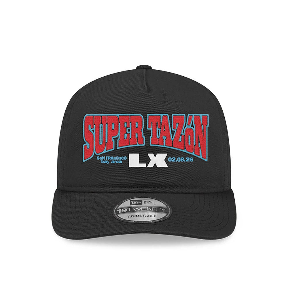 Pictured is this NFL X Bad Bunny Super Tazon LX 2026 19TWENTY Adjustable cap in black. 2