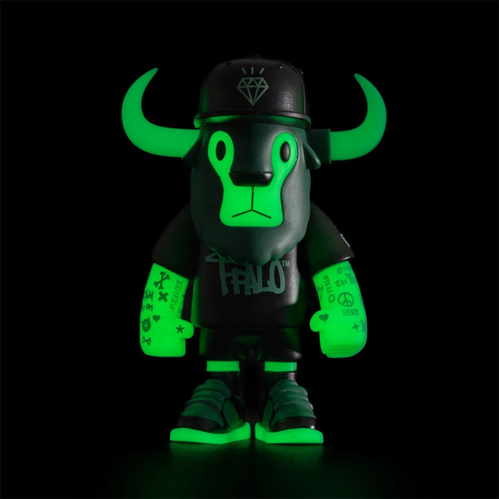 Pictured is this New Era 59FIFTY Day 2026 Glow In The Dark Ffalo figure in black. 2