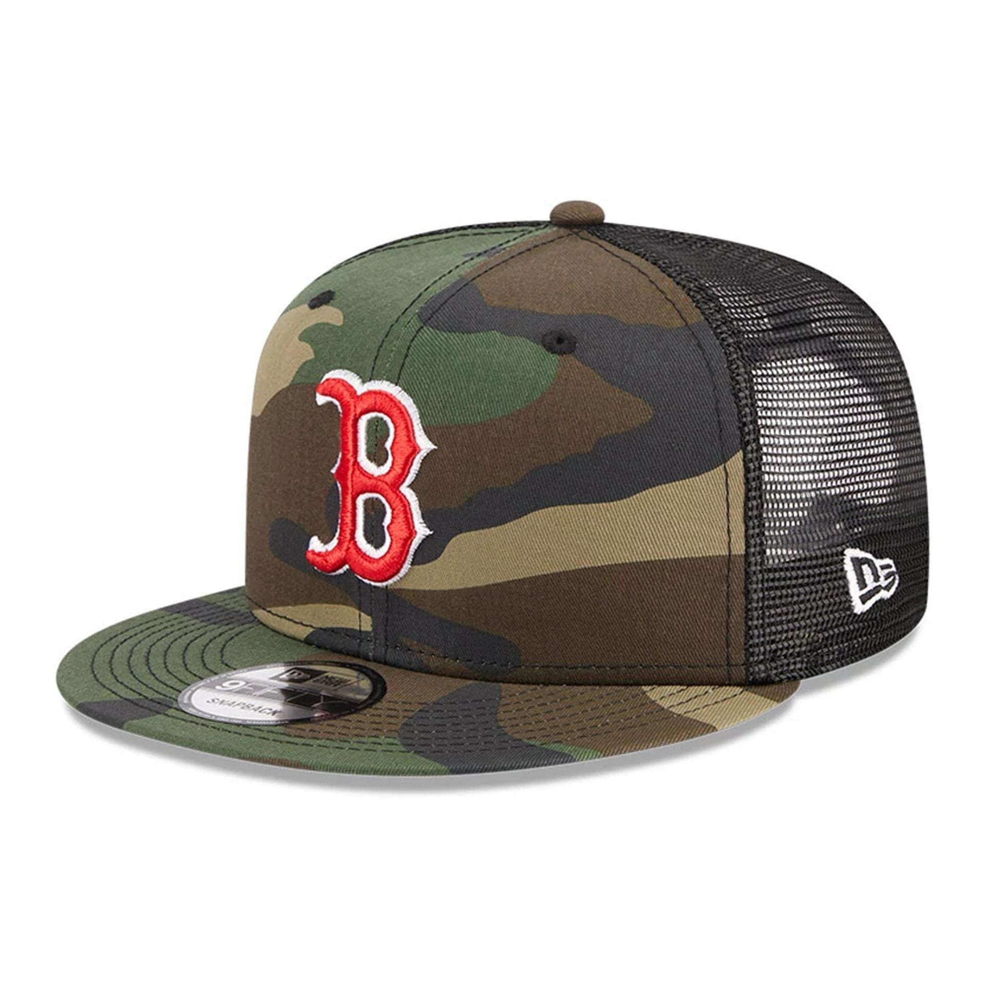 Pictured is this MLB Evergreen Boston Red Sox 9FIFTY Trucker cap in camo. 1