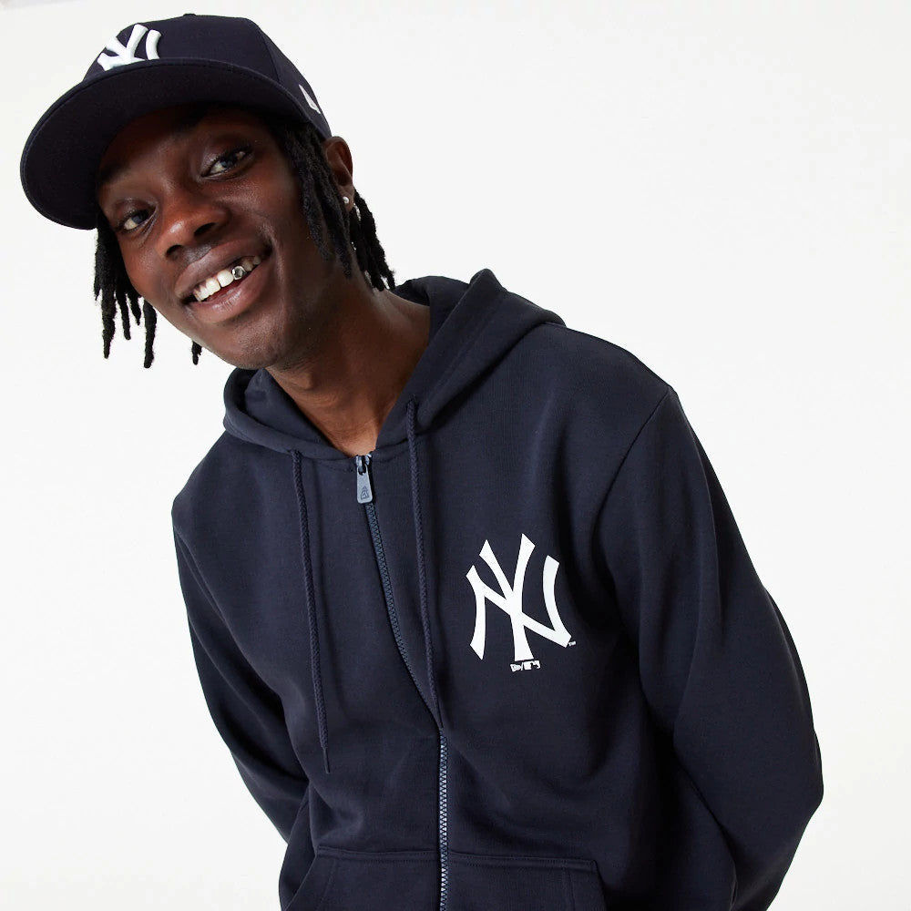 The Male model is wearing New York Yankees MLB Essential Navy Full Zip Hoodie 3