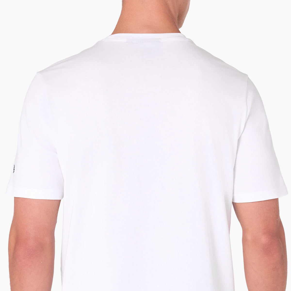 New Era New York Yankees MLB White T-Shirt, rear view showing the plain white back with short sleeves, a small debossed New Era logo on the left sleeve and a clean crew neck design.