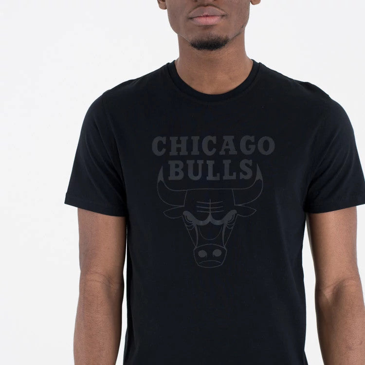 The Male model is wearing Chicago Bulls NBA Regular Black On Black T-Shirt 2