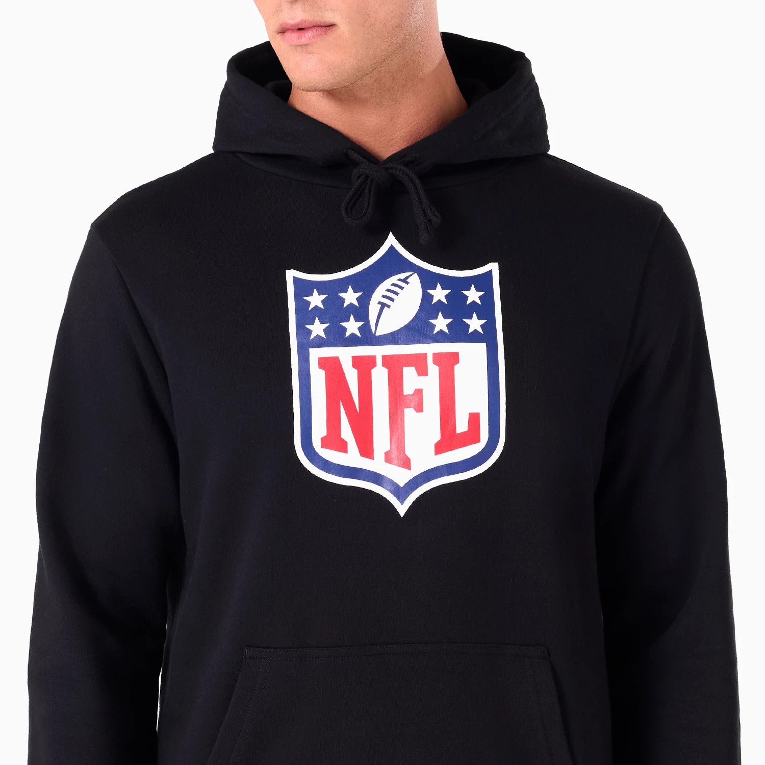 The Male model is wearing NFL Shield Logo NFL Black Pullover Hoodie 3