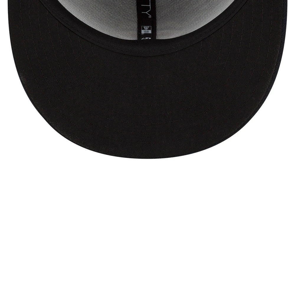 Minnesota Twins MLB Authentic On Field Navy New Era 59FIFTY Fitted Cap, inside view showing the black sweatband and taping with 59FIFTY branding, along with stitching details on the black undervisor.