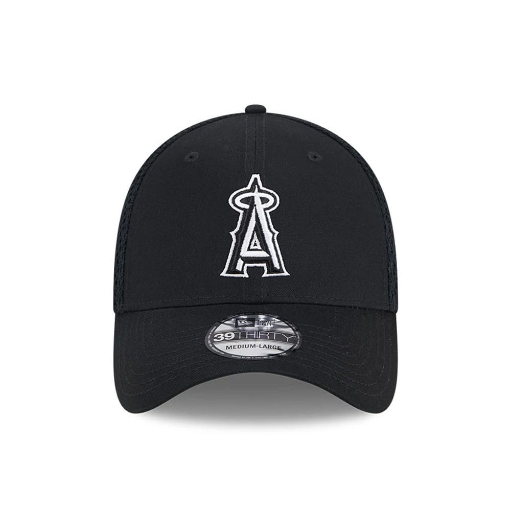 Pictured is this MLB Evergreen Neo LA Angels 39THIRTY Stretch Fit cap in black. 2
